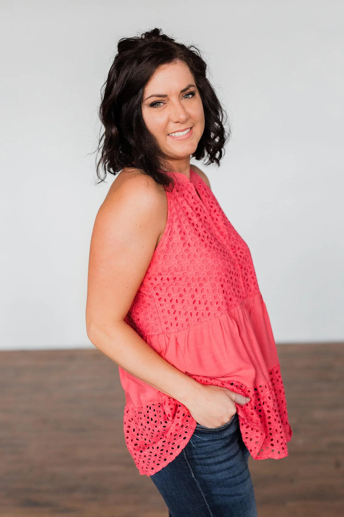 All Eyes On You Babydoll Tank Top- Coral - Image 2