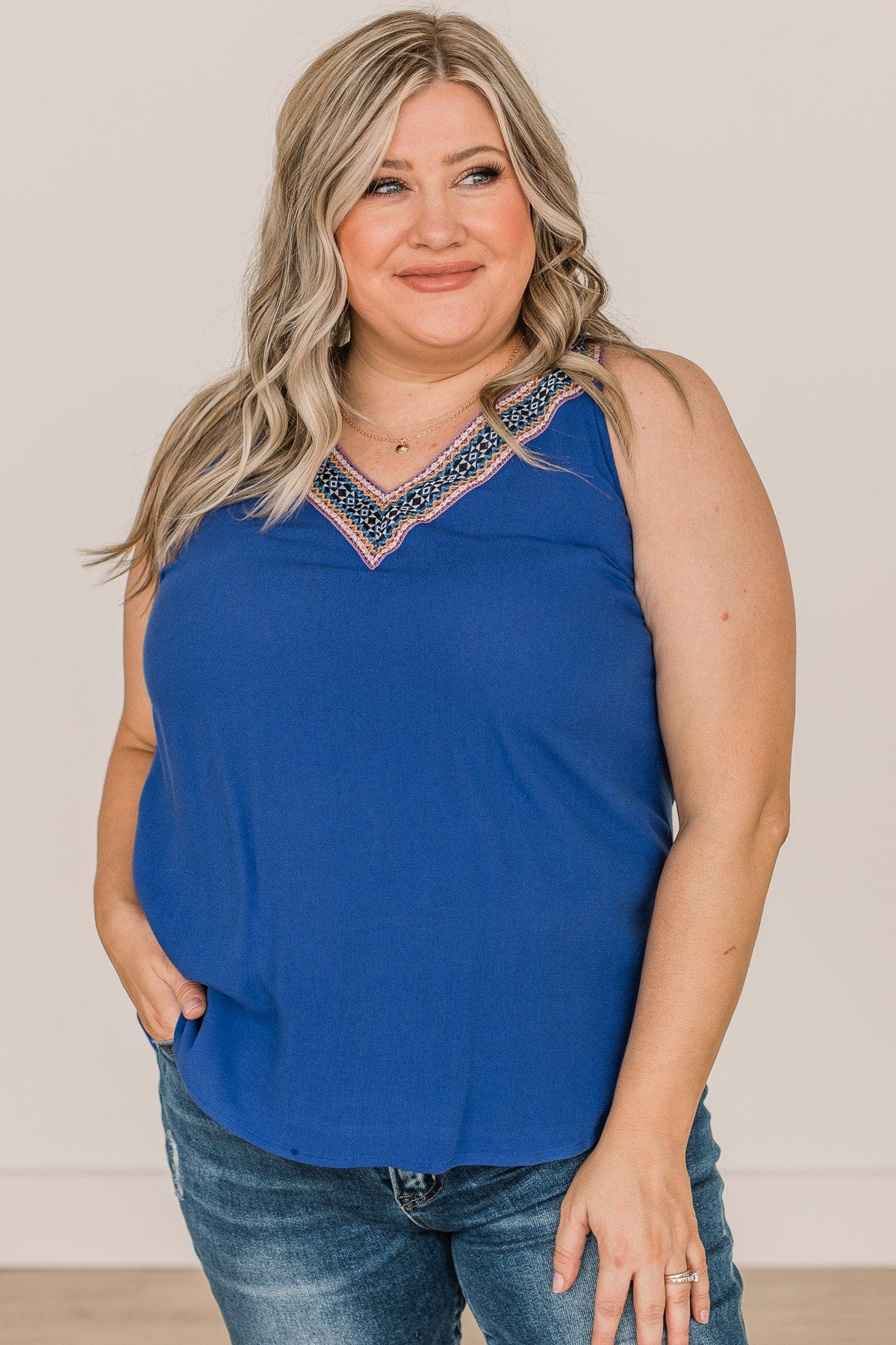 All Fired Up V-Neck Tank- Royal Blue - Image 2