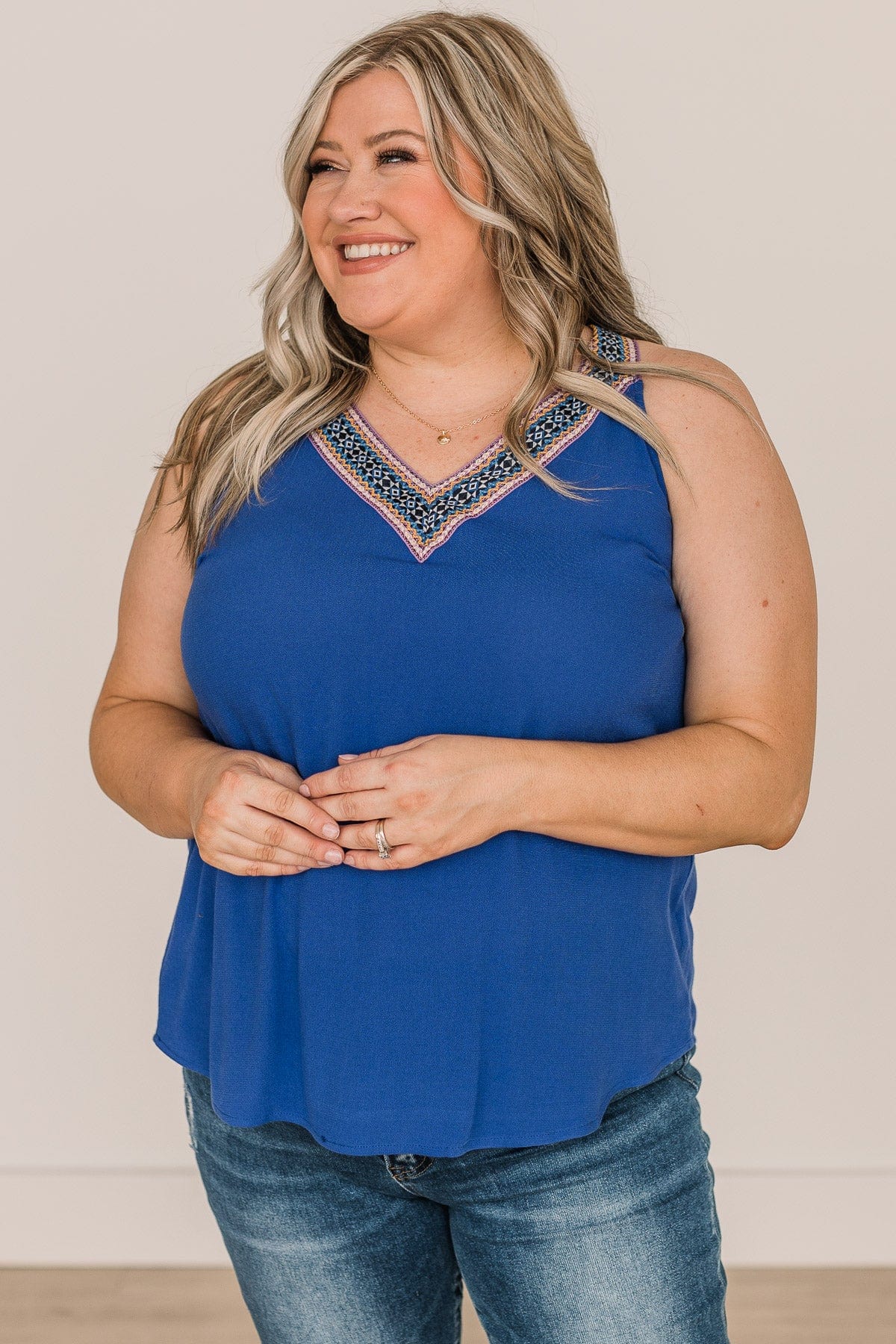 All Fired Up V-Neck Tank- Royal Blue - Image 4