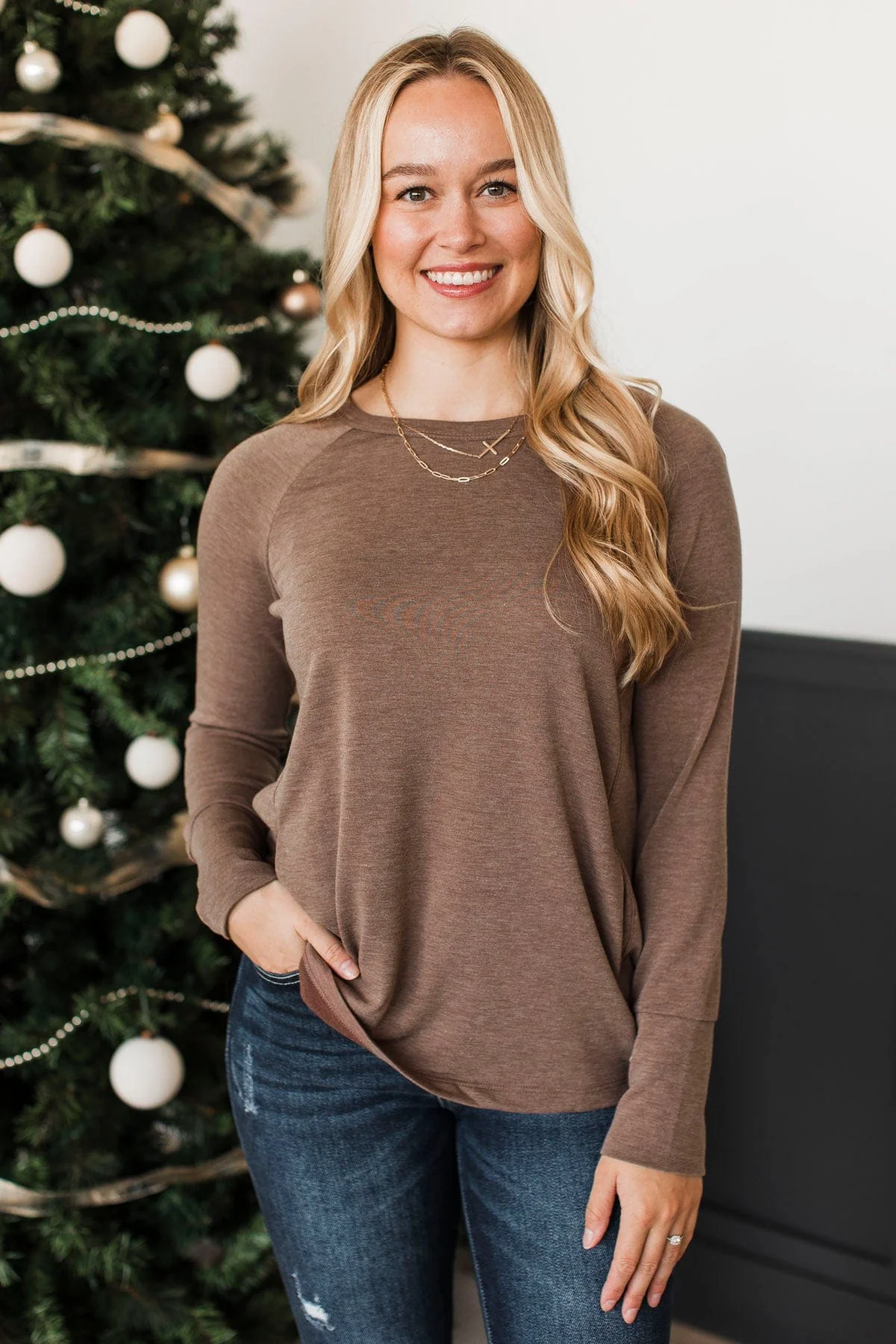 All For The Memories Long Sleeve Top- Light Brown - Image 4