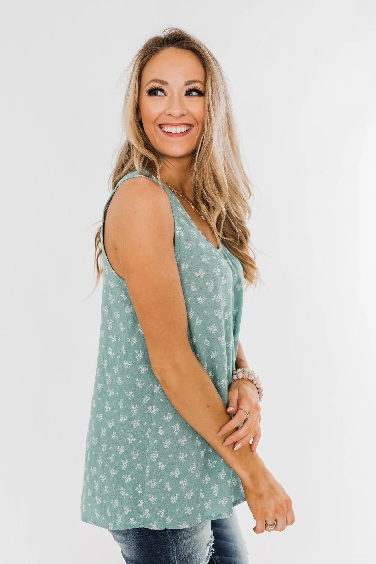 All For You Floral Tank Top- Sage - Image 10