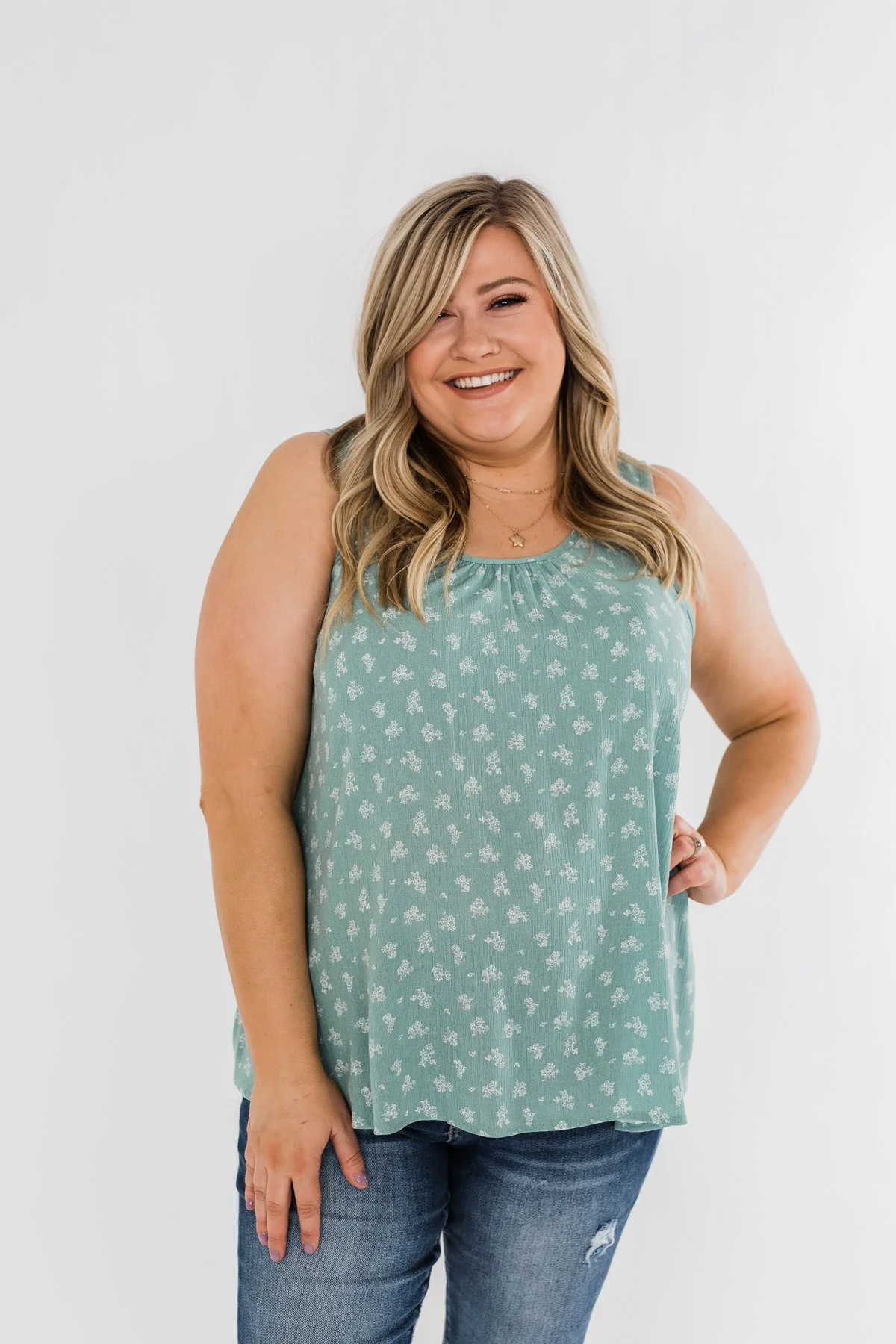 All For You Floral Tank Top- Sage - Image 9