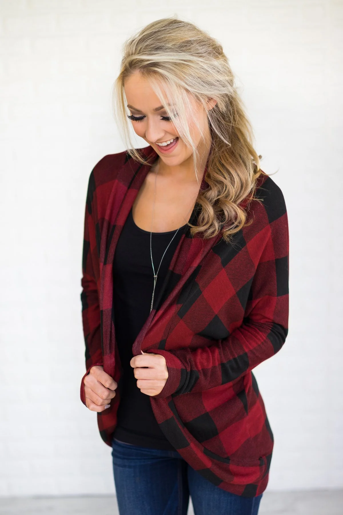 All For You Red Checkered Cardigan - Image 2