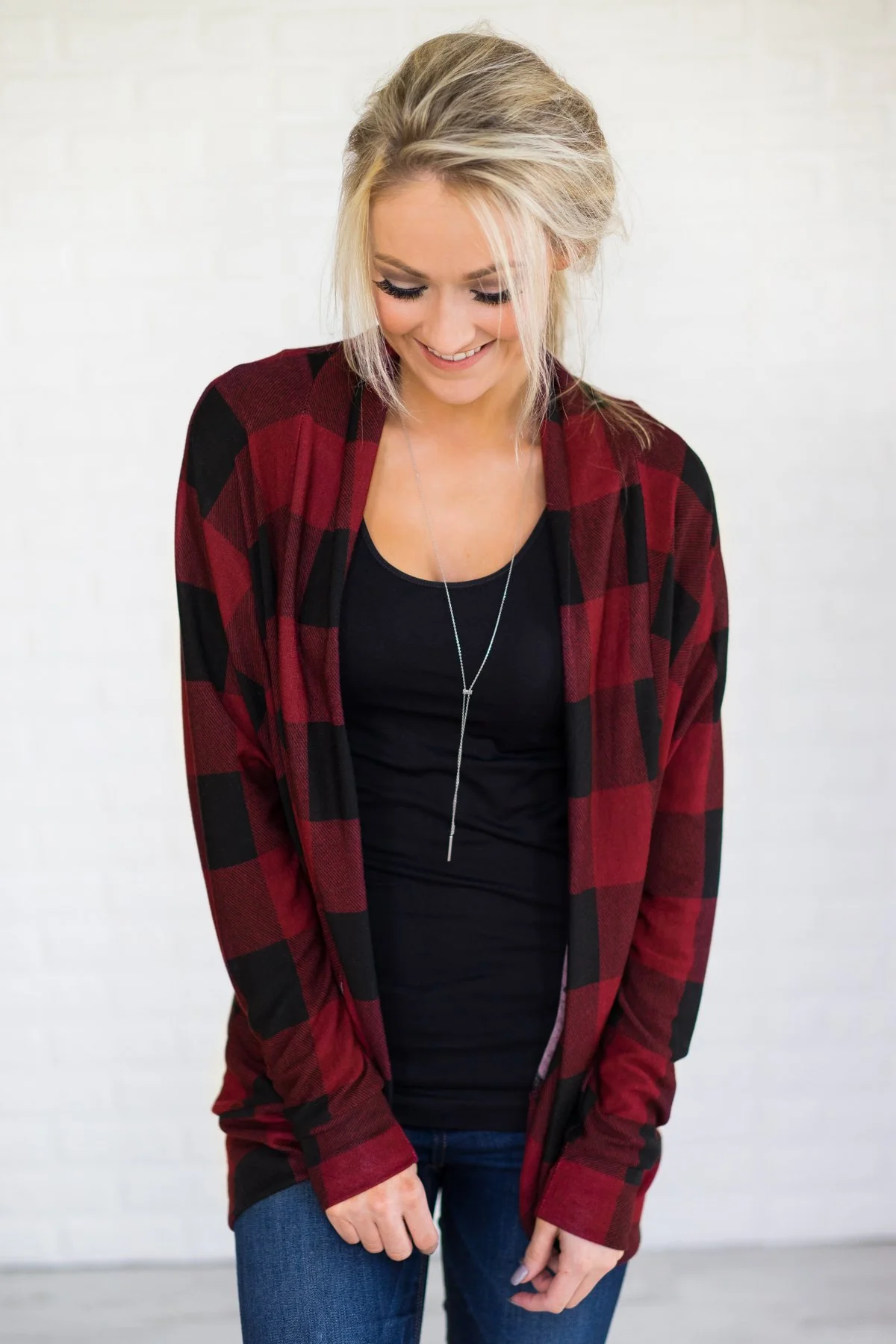 All For You Red Checkered Cardigan - Image 3