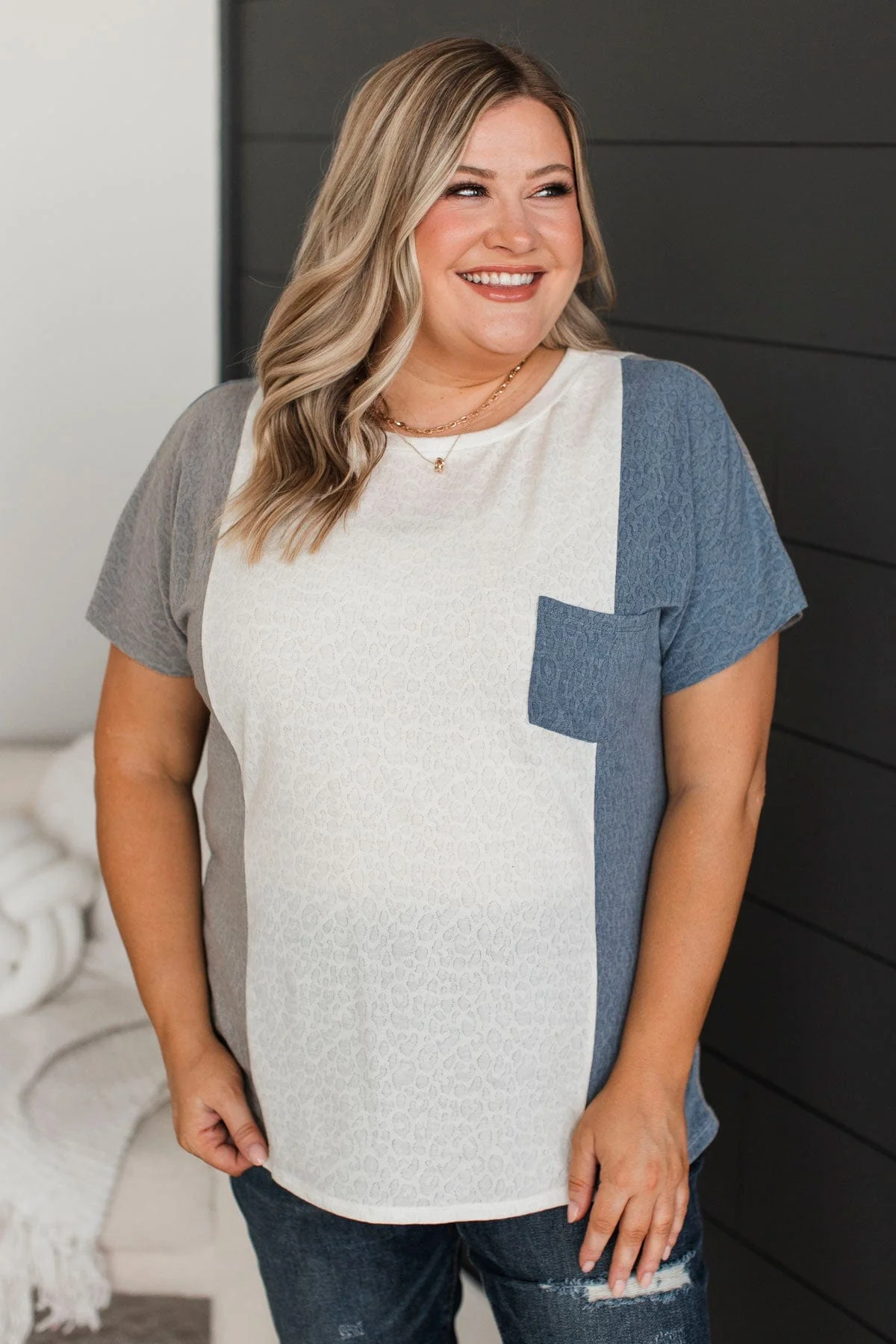 All Good Things Textured Tee- Grey & Denim - Image 3