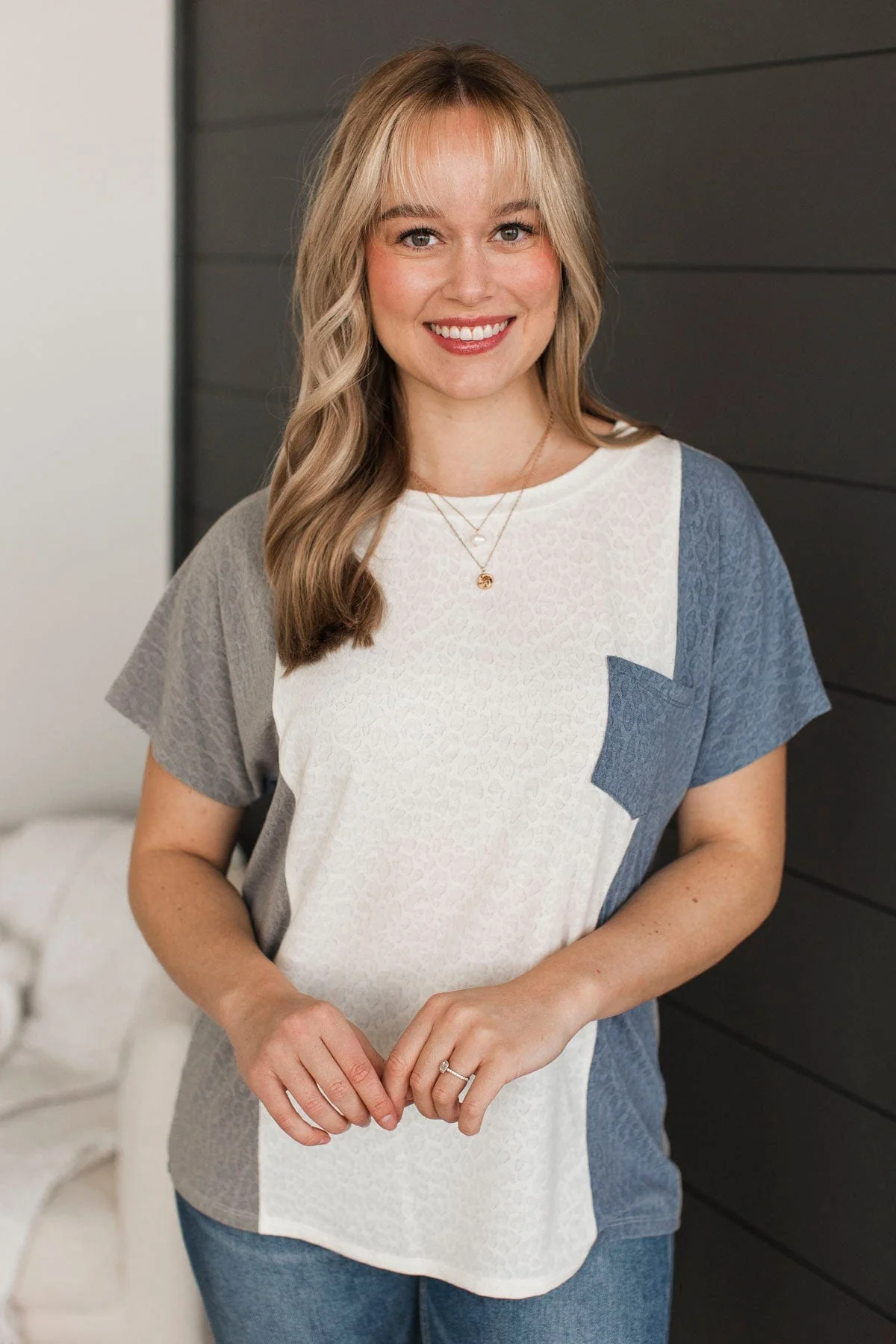 All Good Things Textured Tee- Grey & Denim - Image 4