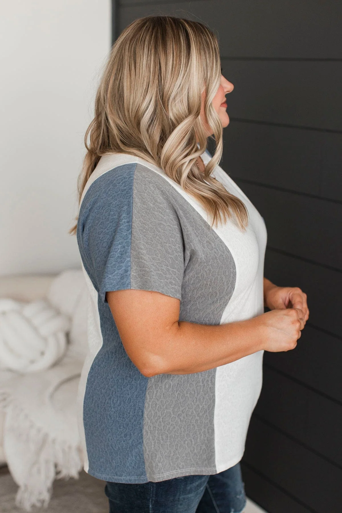 All Good Things Textured Tee- Grey & Denim - Image 5