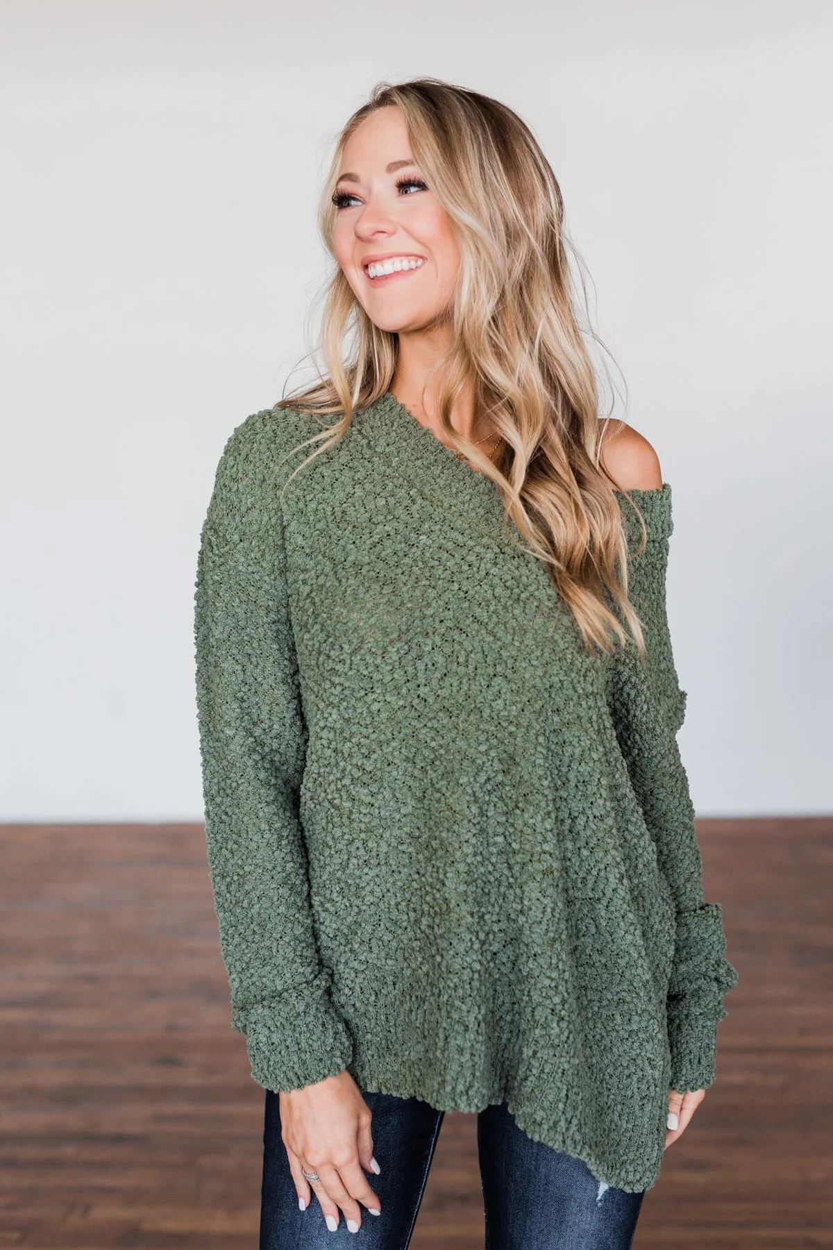 All I Can Do Popcorn Knit Sweater- Olive - Image 2