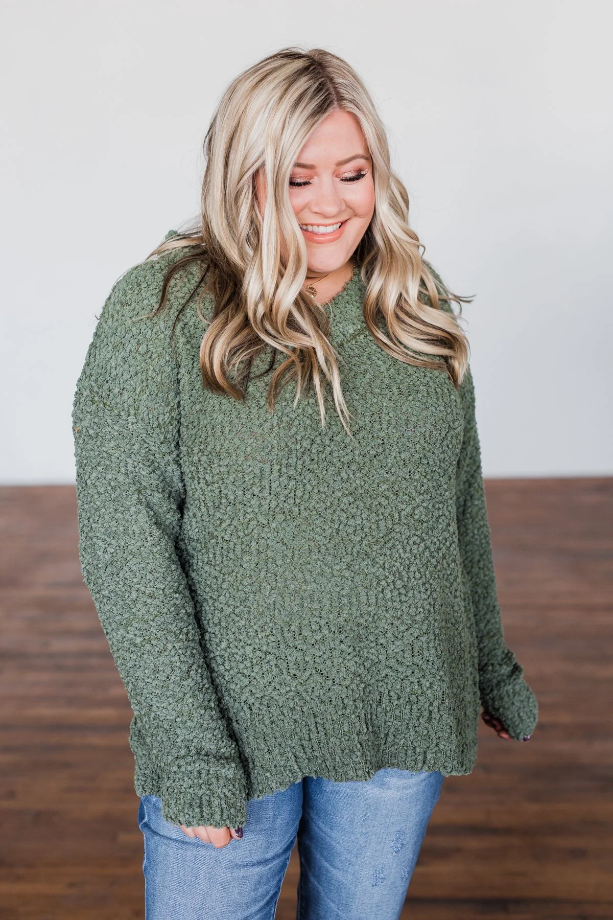 All I Can Do Popcorn Knit Sweater- Olive - Image 4