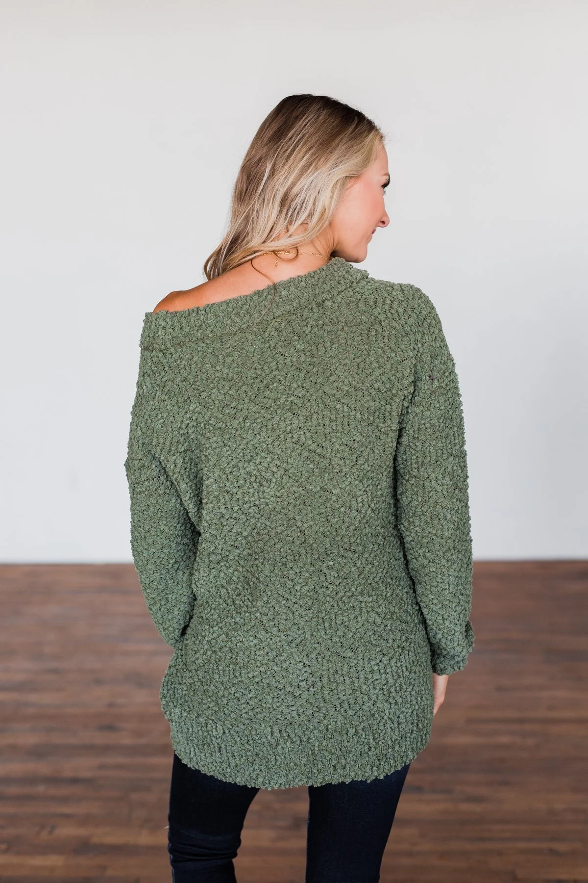 All I Can Do Popcorn Knit Sweater- Olive - Image 9