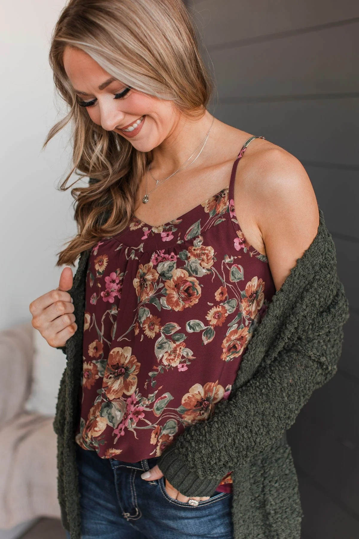 All I Could Want Floral Tank Top- Burgundy
