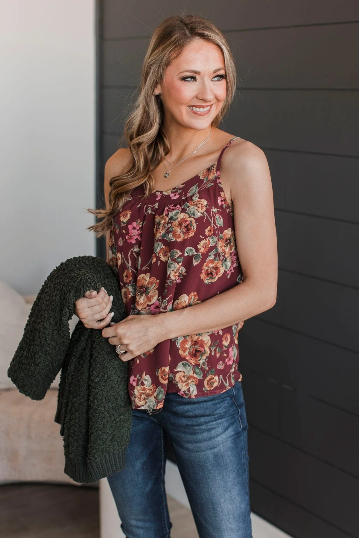 All I Could Want Floral Tank Top- Burgundy - Image 3