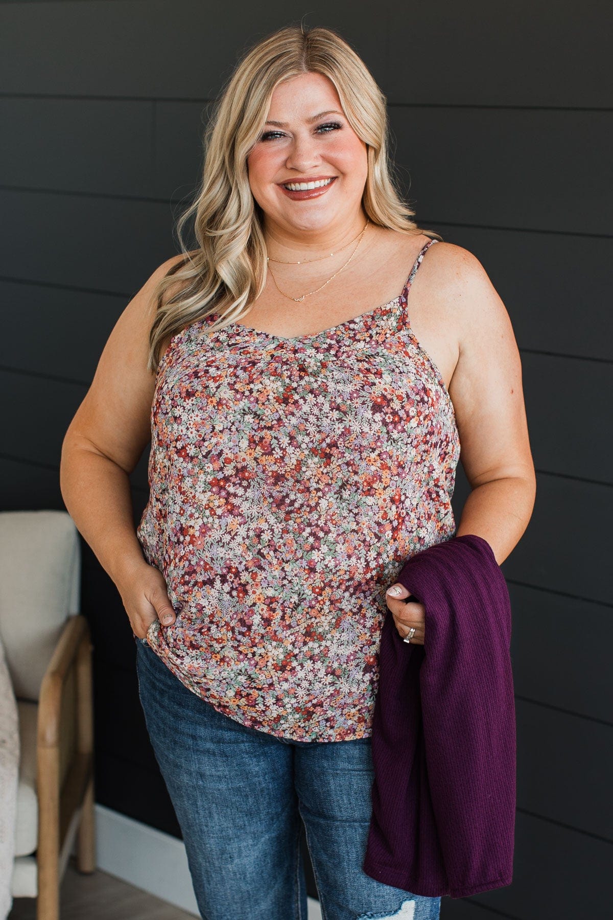 All I Could Want Floral Tank Top- Plum - Image 2