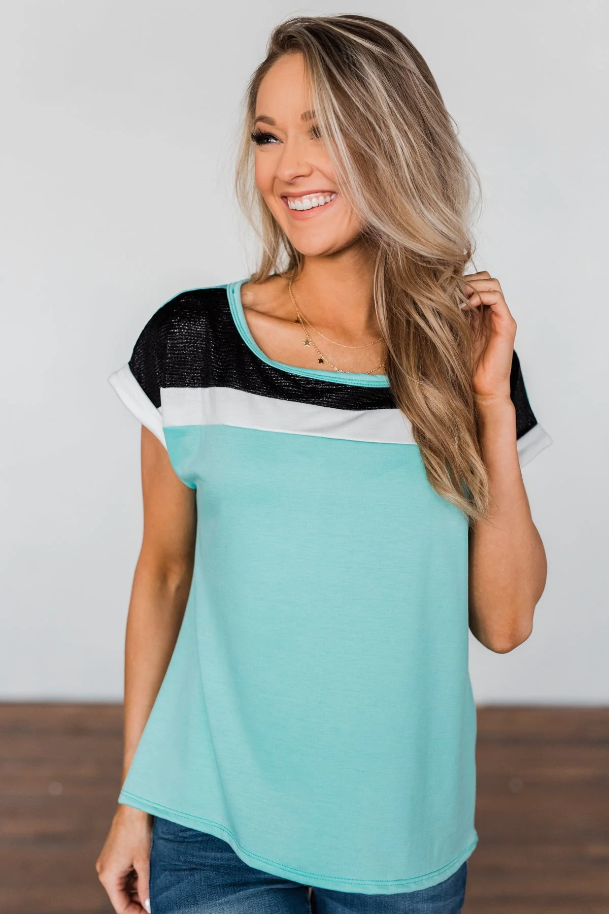 All I Have Striped Short Sleeve Top- Mint Blue - Image 2