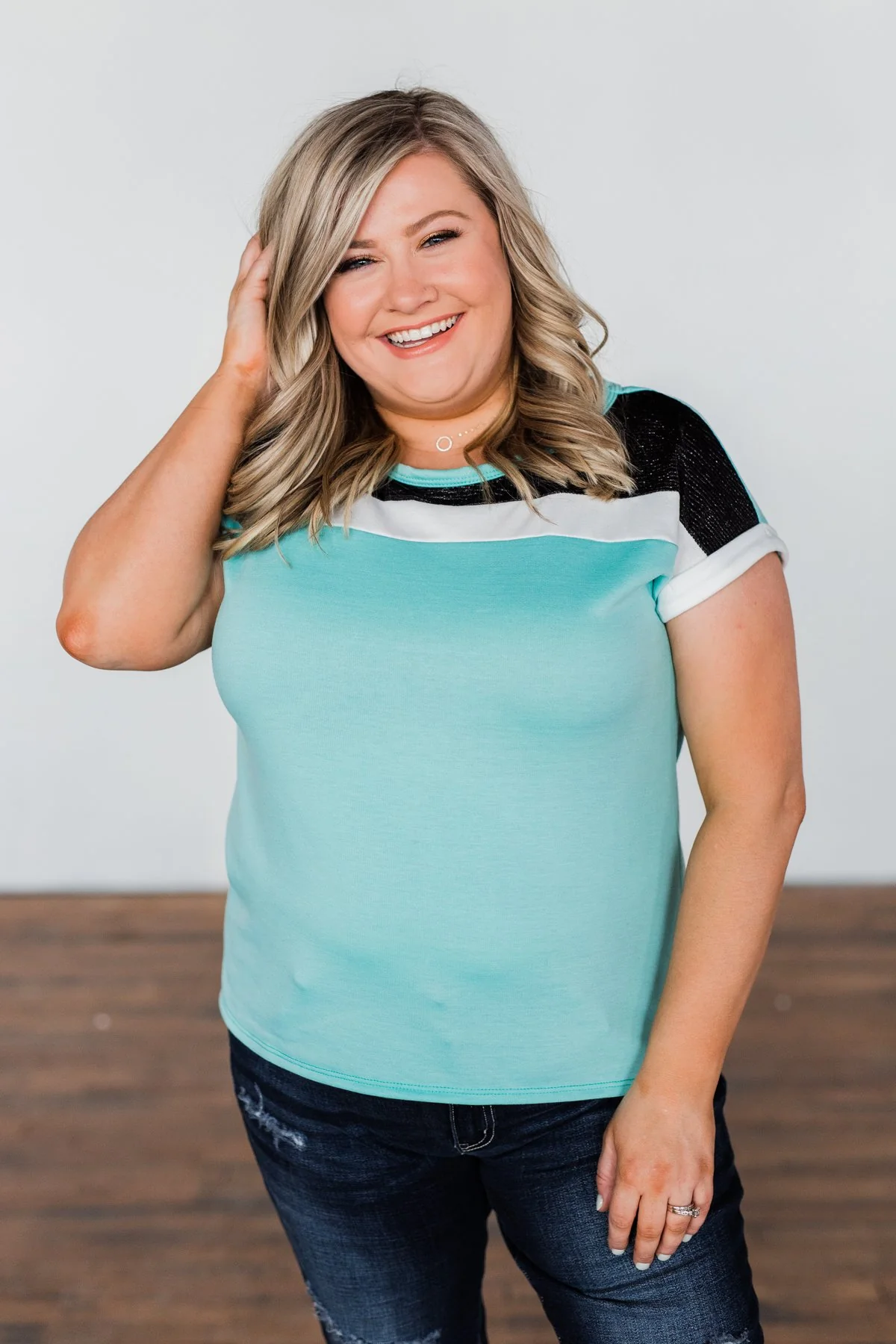 All I Have Striped Short Sleeve Top- Mint Blue - Image 4