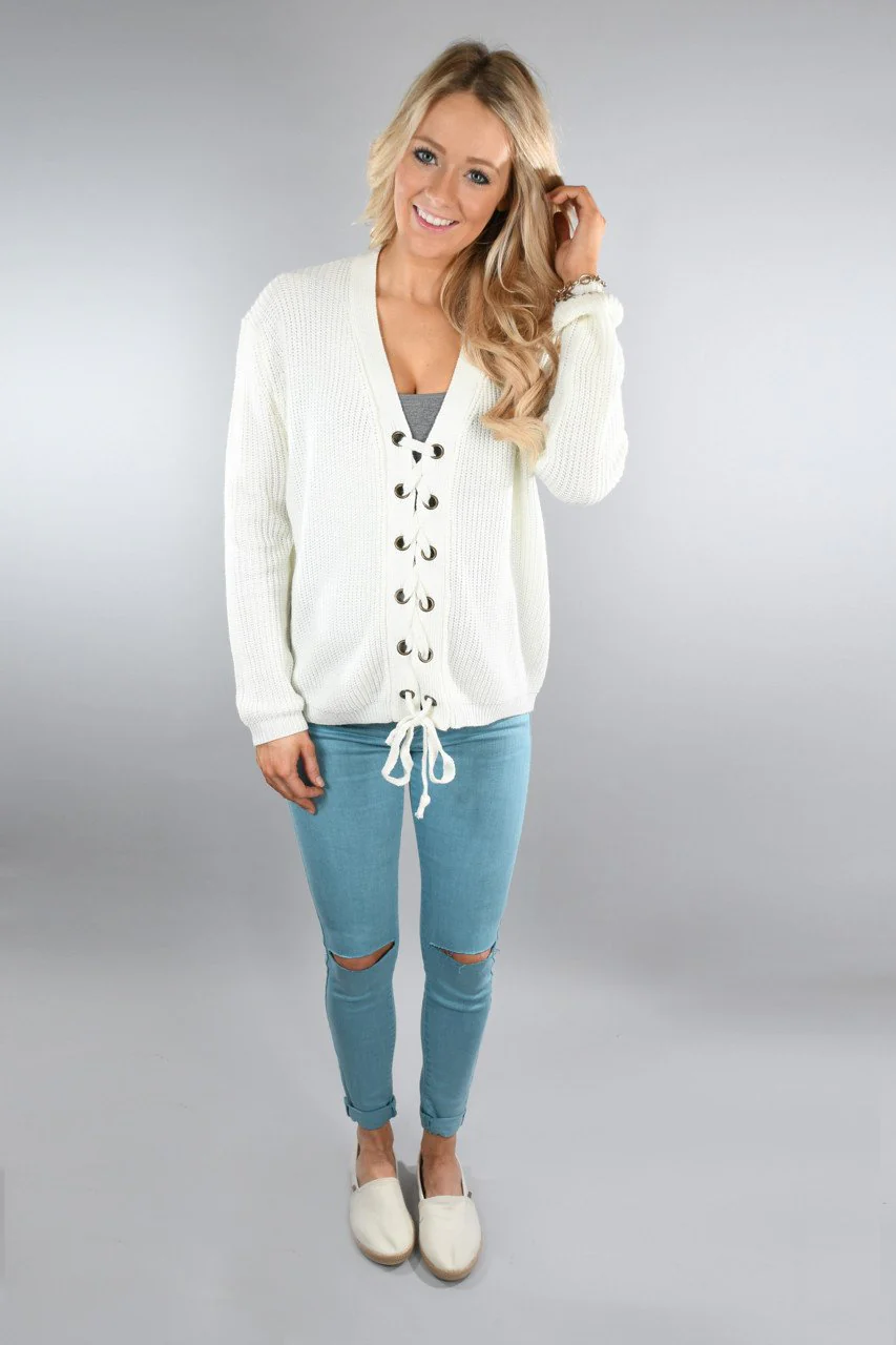 All I Want ~ Cream Lace Up Top - Image 4