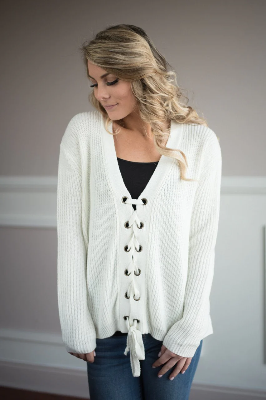 All I Want ~ Cream Lace Up Top - Image 7