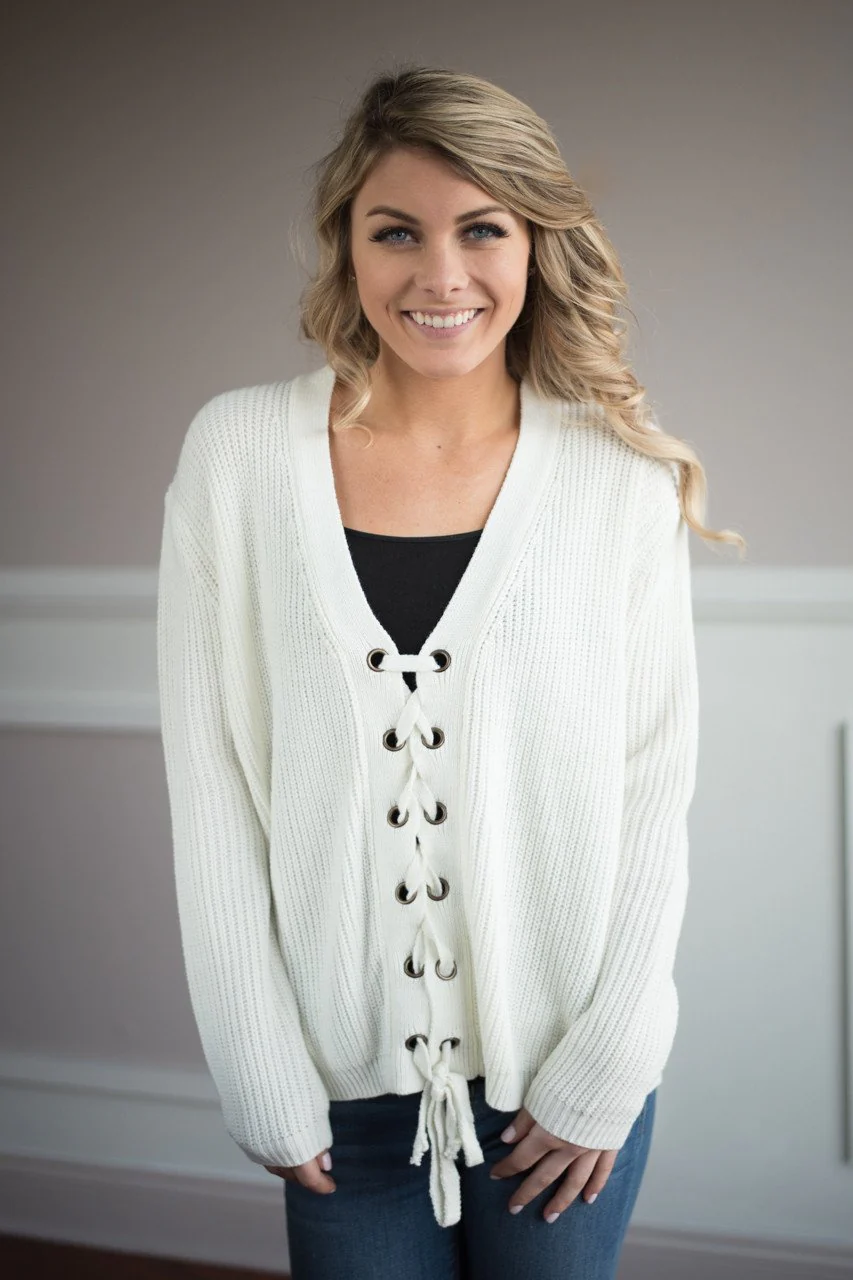 All I Want ~ Cream Lace Up Top - Image 8