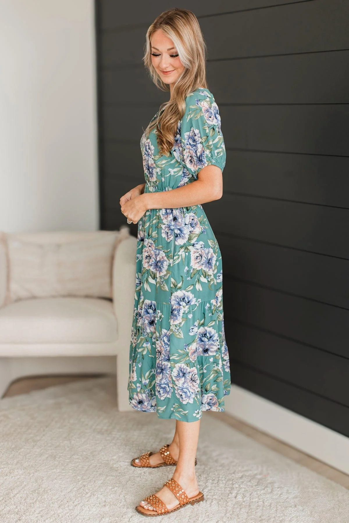 All I'm looking For Floral Midi Dress- Deep Seafoam - Image 5