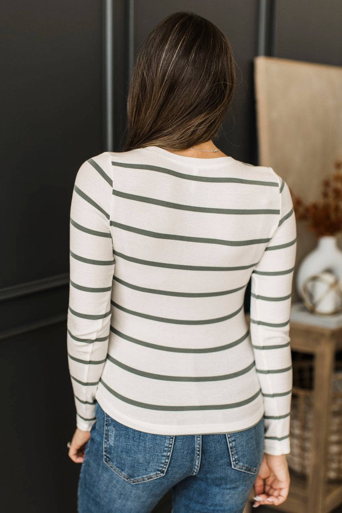 All In Balance Long Sleeve Striped Top- Ivory & Spruce - Image 7
