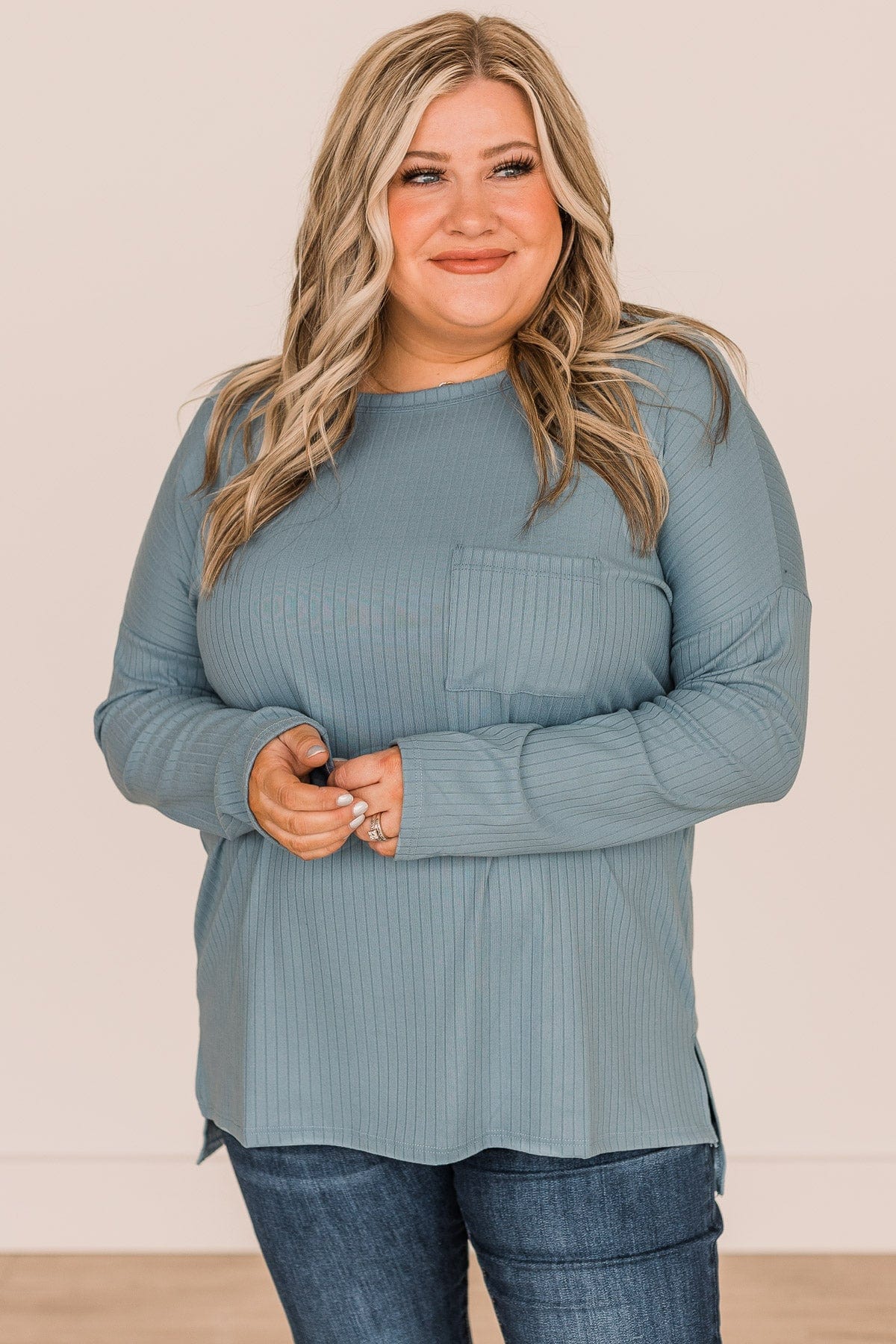 All In For Love Ribbed Knit Top- Steel Blue - Image 4