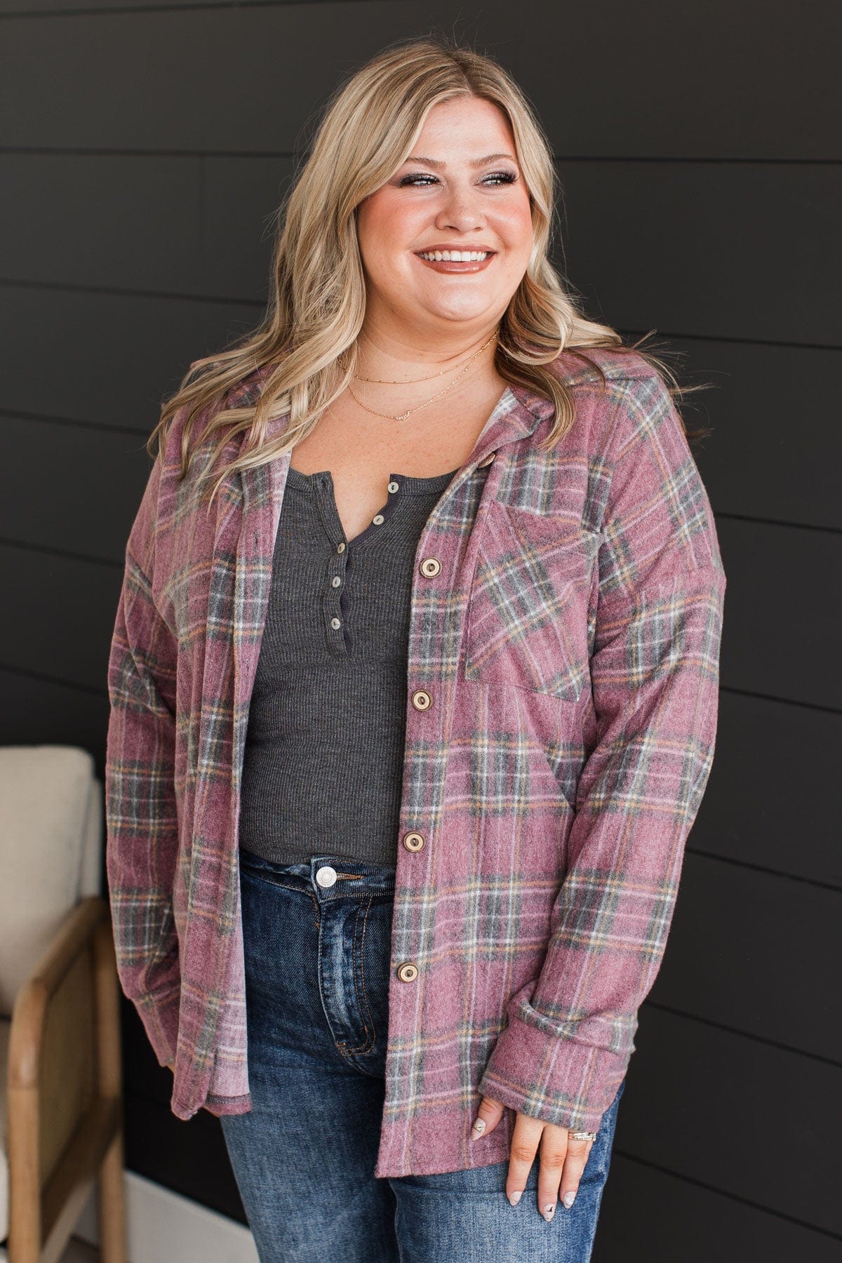 All In Plaid Button Top- Vintage Red - Image 2