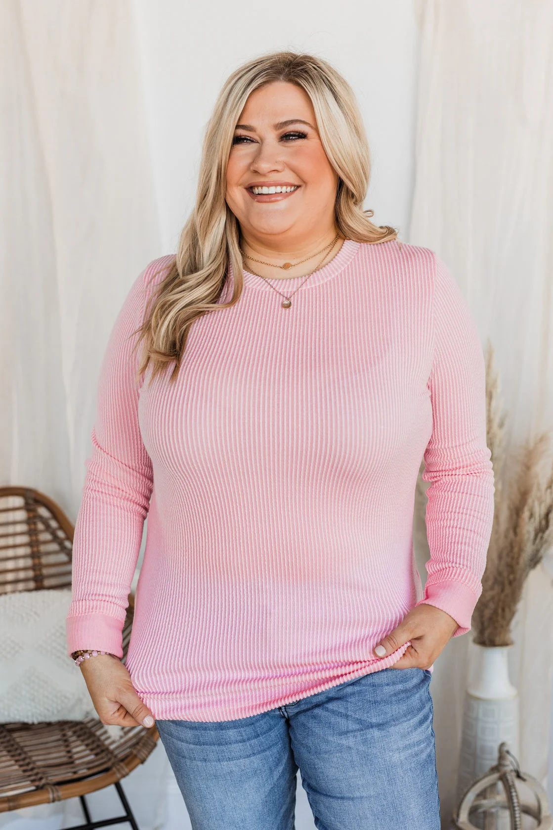 All Is Good Ribbed Long Sleeve Top- Pink - Image 7