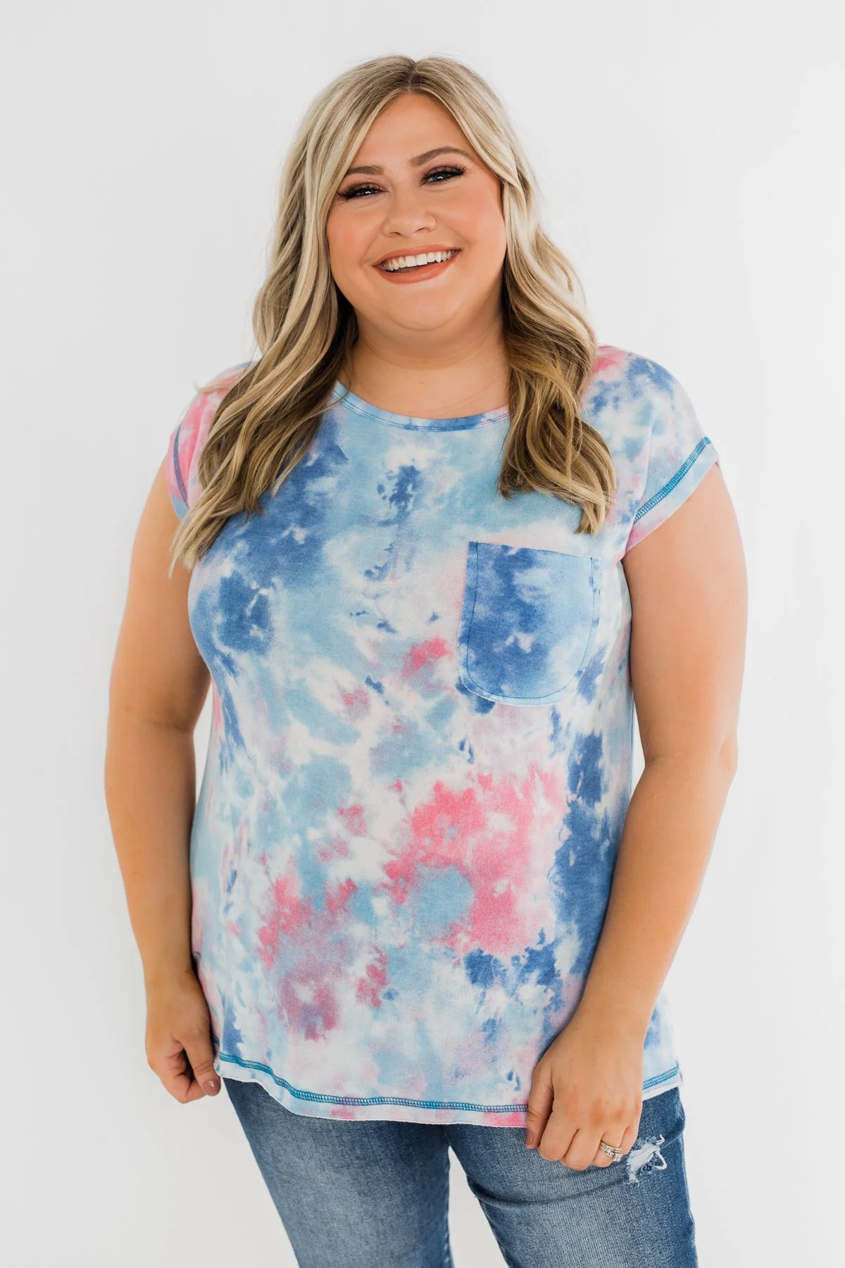 All Is Well Tie Dye Pocket Top- Blue & Pink - Image 3