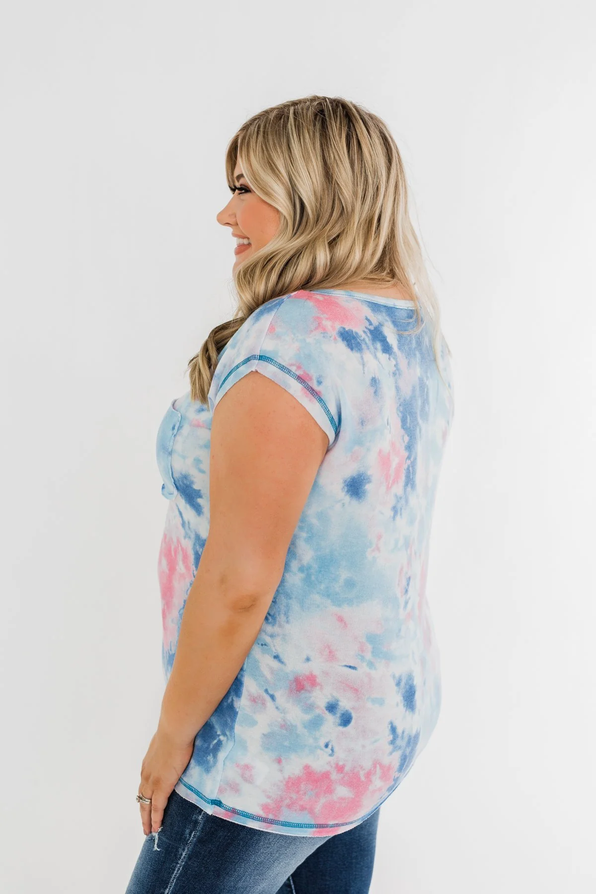 All Is Well Tie Dye Pocket Top- Blue & Pink - Image 9