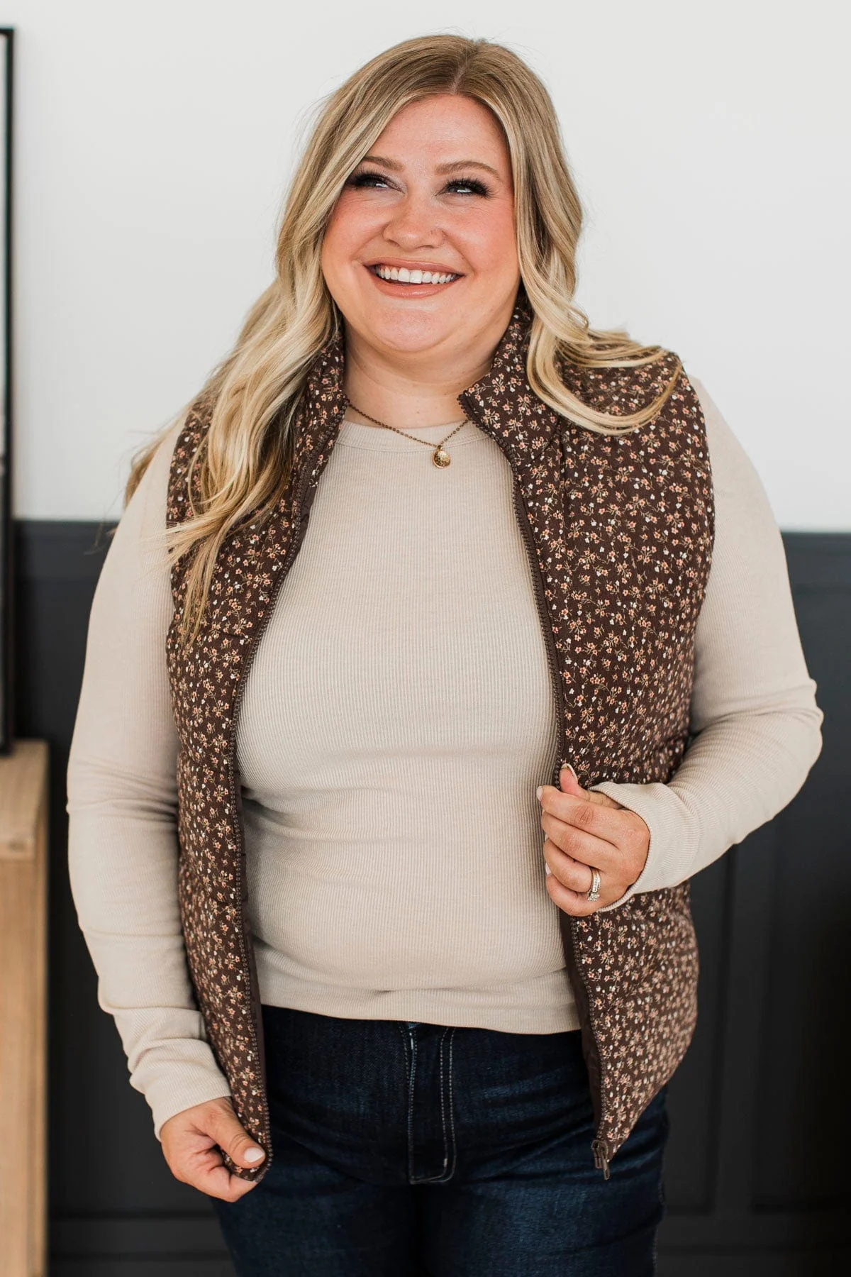All My Adoration Floral Puffer Vest- Brown - Image 4