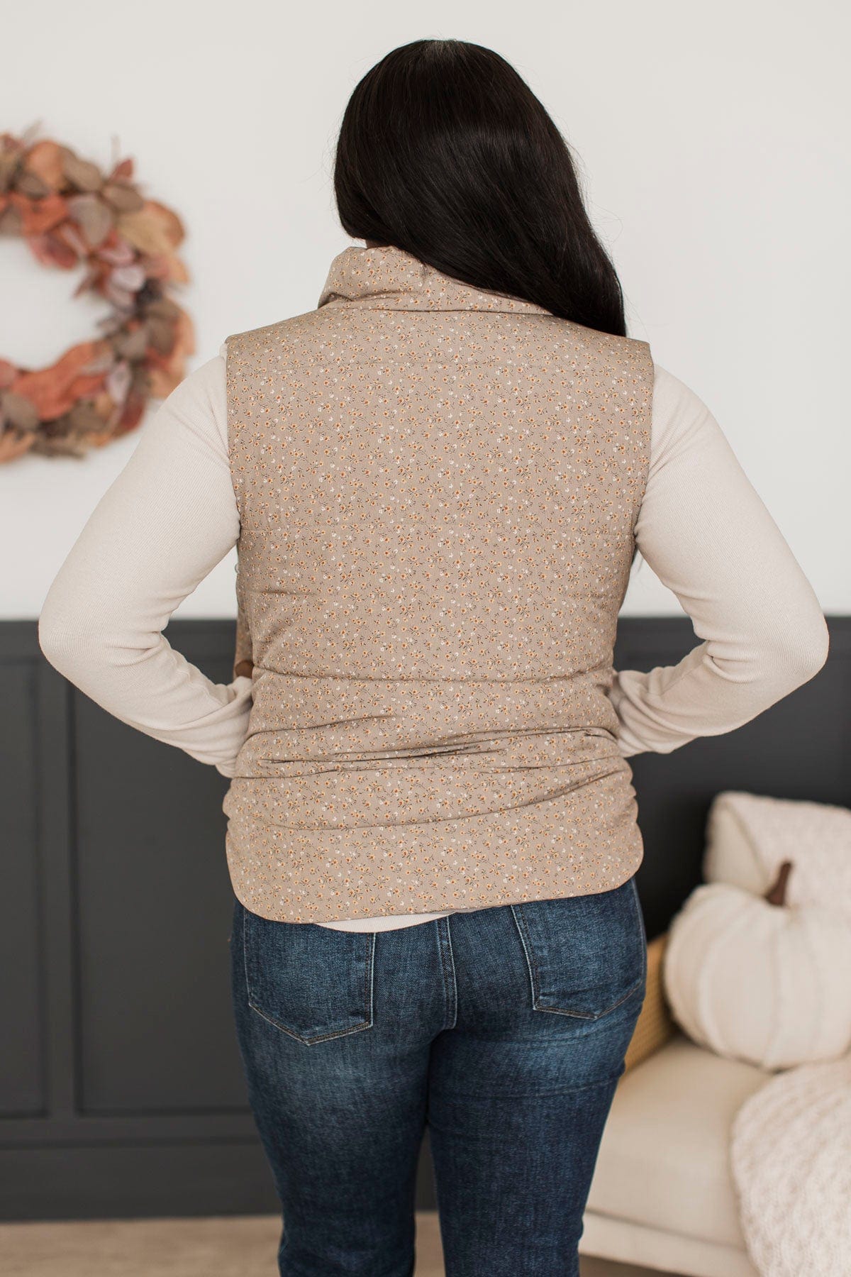 All My Adoration Floral Puffer Vest- Taupe - Image 8