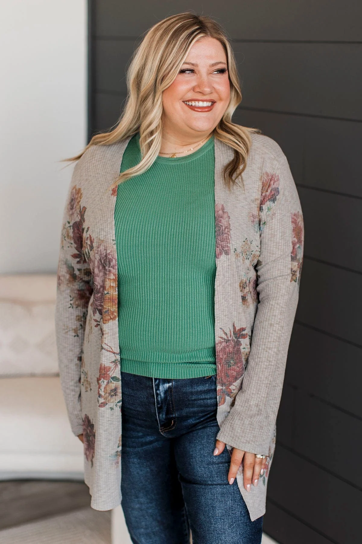 All My Favorite Things Floral Cardigan- Grey - Image 2