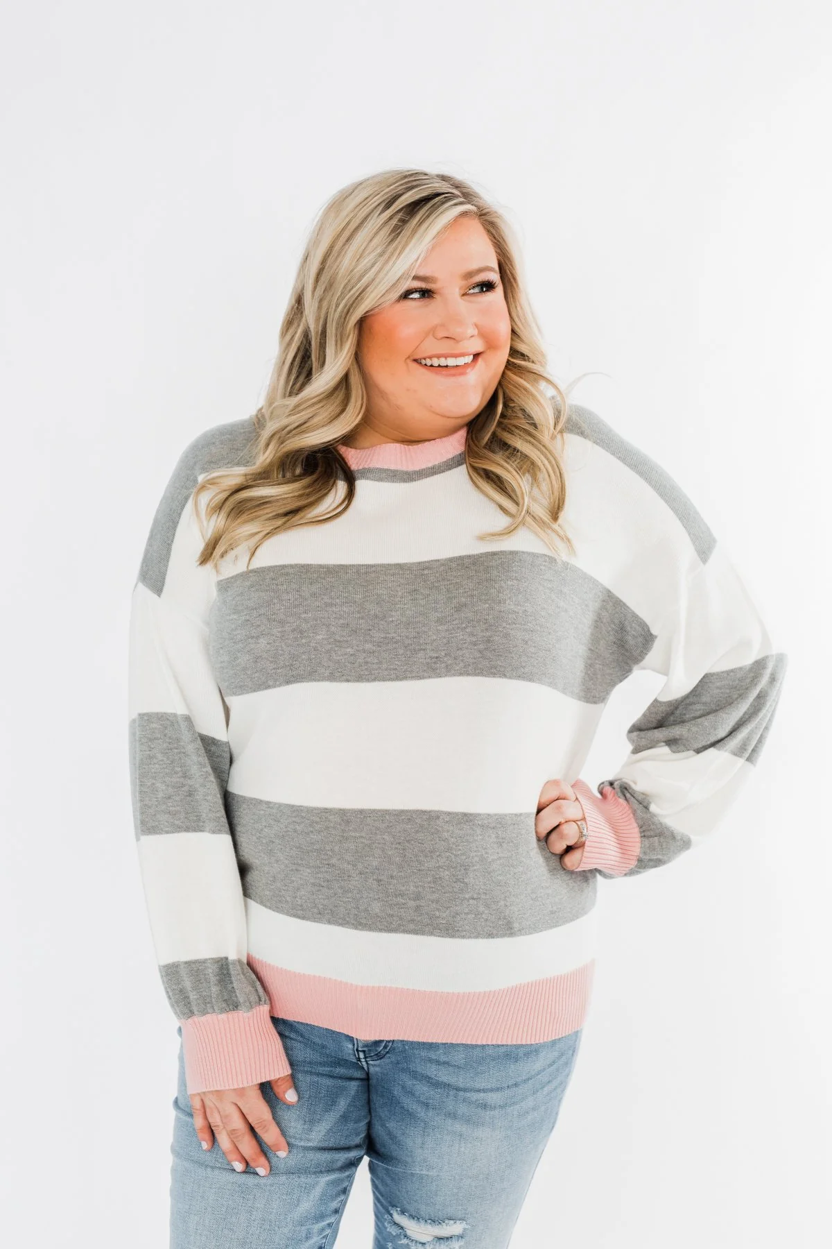 All My Life Striped Sweater- Grey & Pink - Image 6
