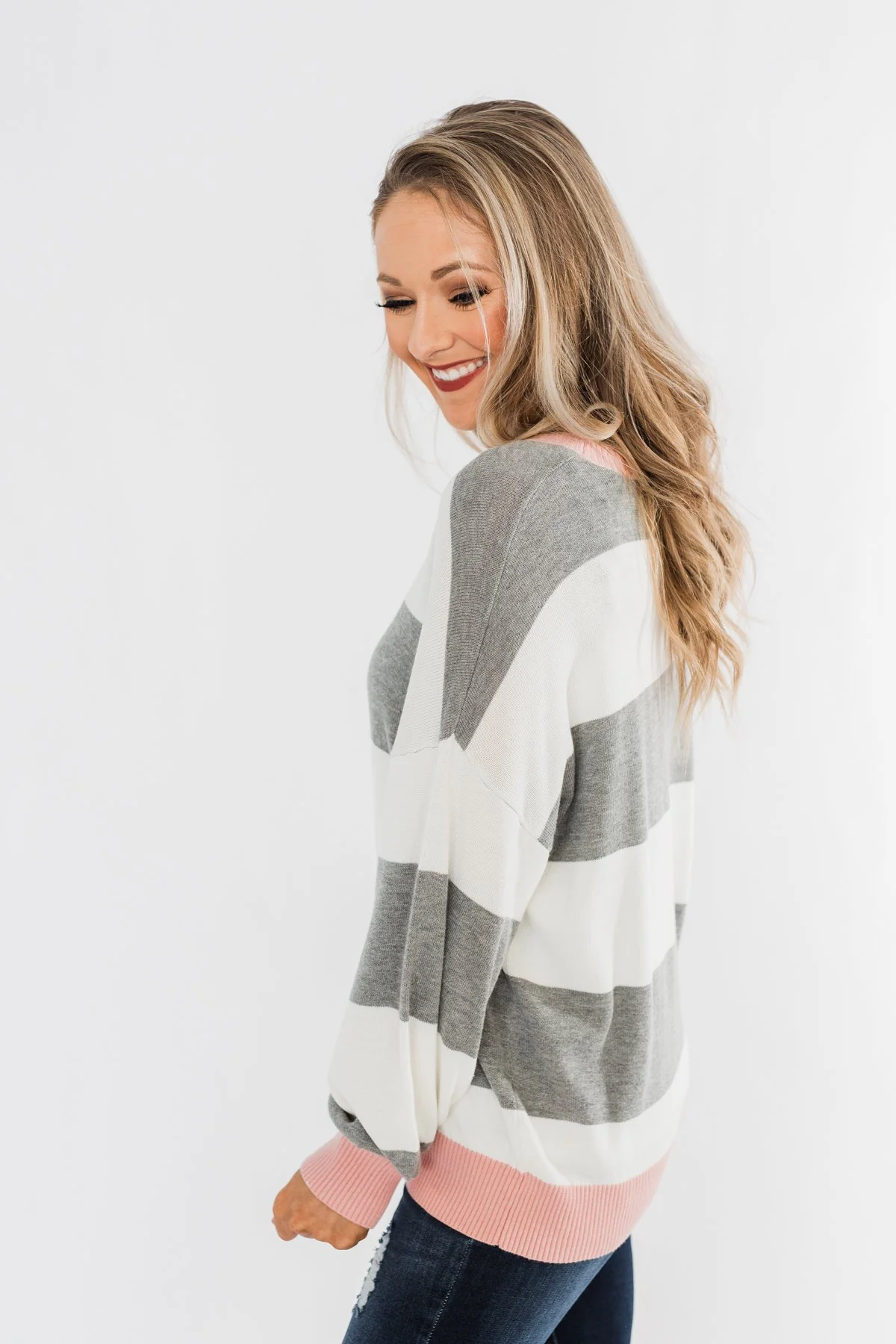 All My Life Striped Sweater- Grey & Pink - Image 9