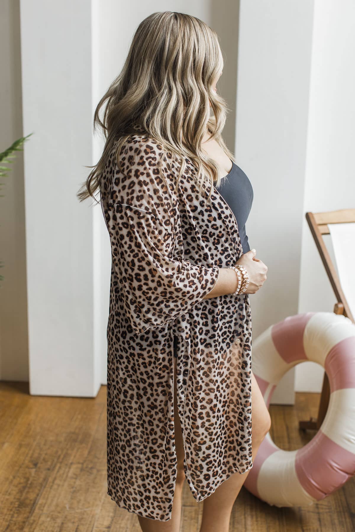 All Natural Leopard Print Kimono- Taupe - Image 4