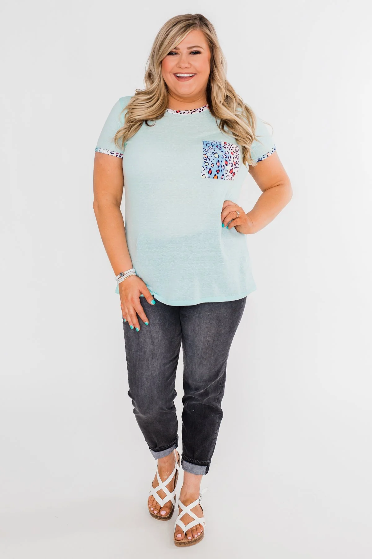 All Of A Sudden Leopard Pocket Top- Light Blue - Image 4
