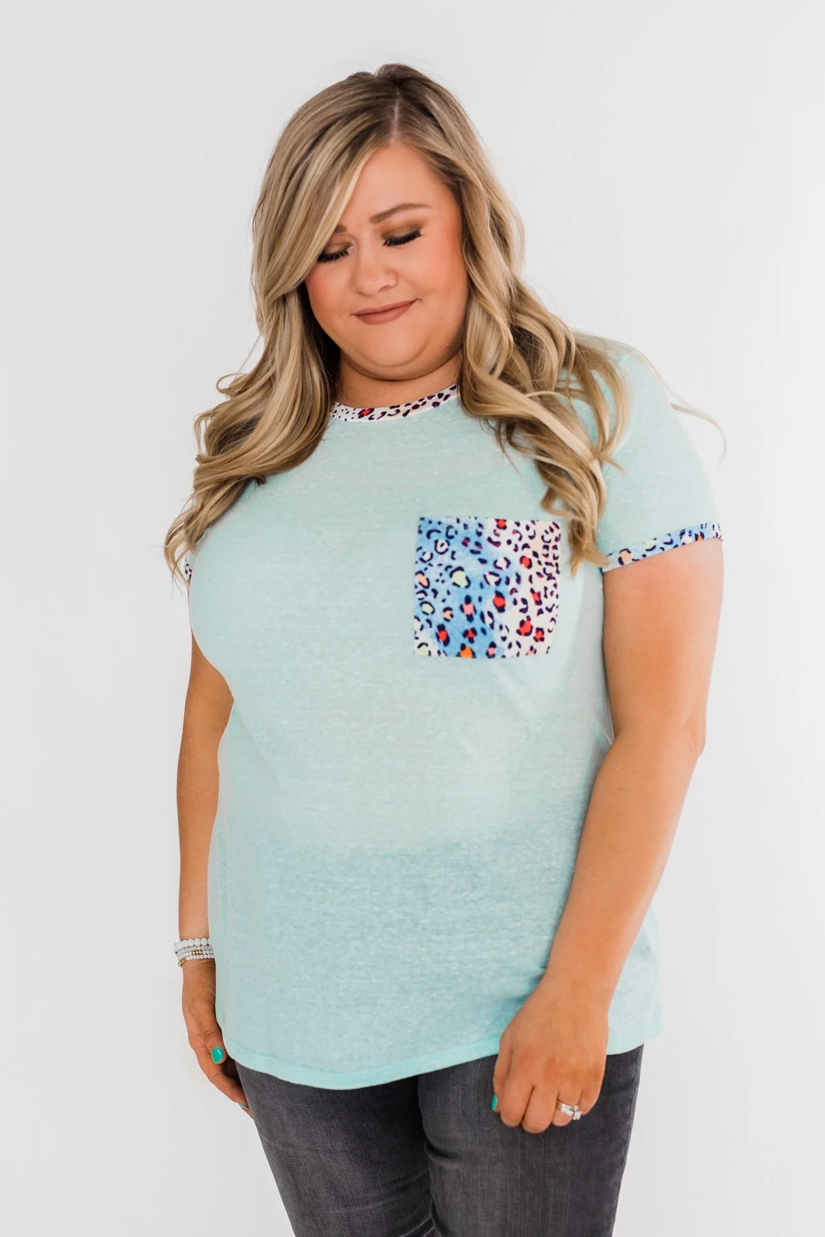 All Of A Sudden Leopard Pocket Top- Light Blue - Image 9