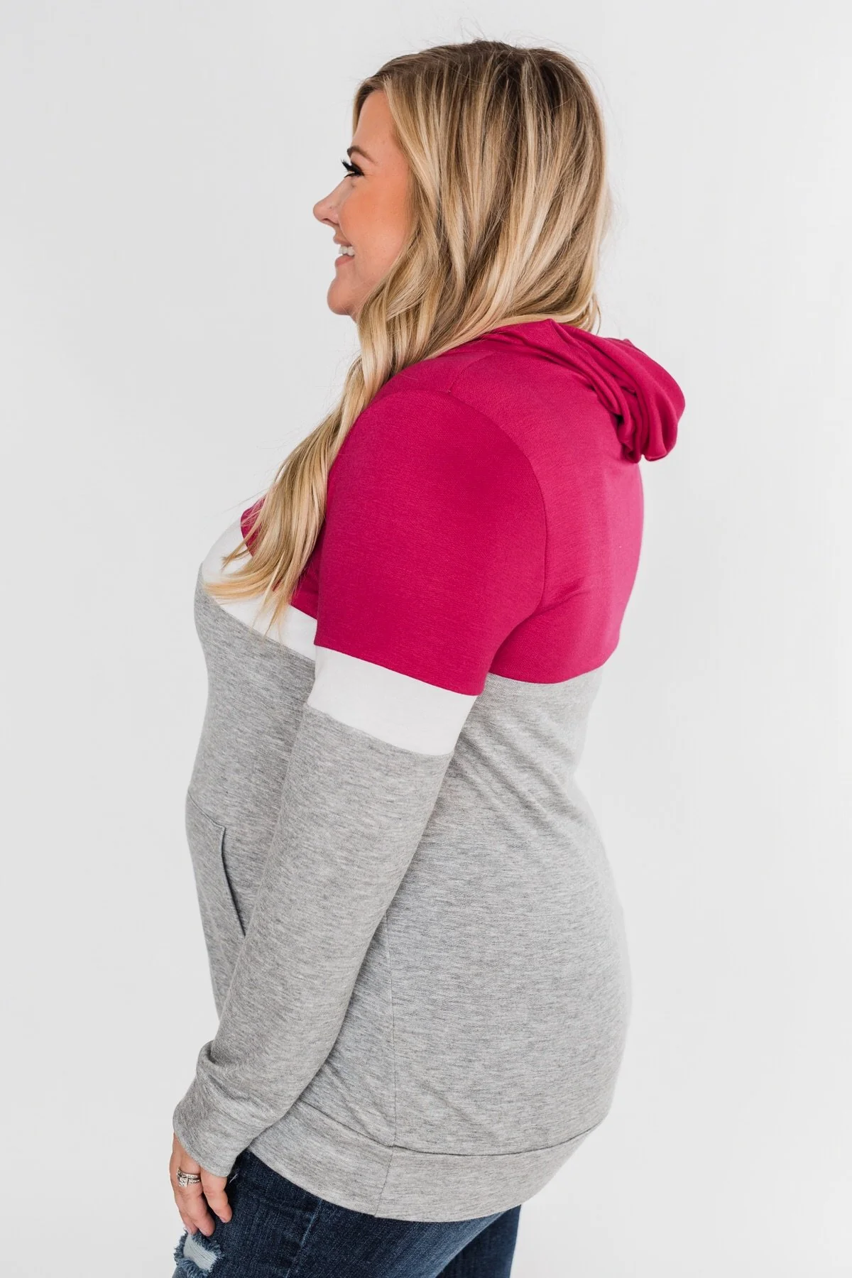 All Of My Days Color Block Hoodie - Dark Pink - Image 6