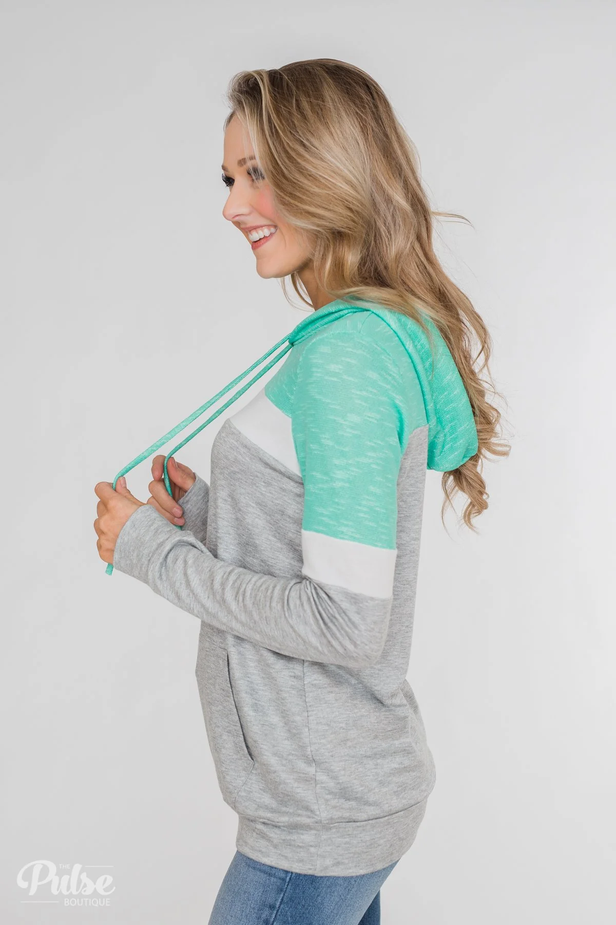 All Of My Days Color Block Hoodie- Teal - Image 5