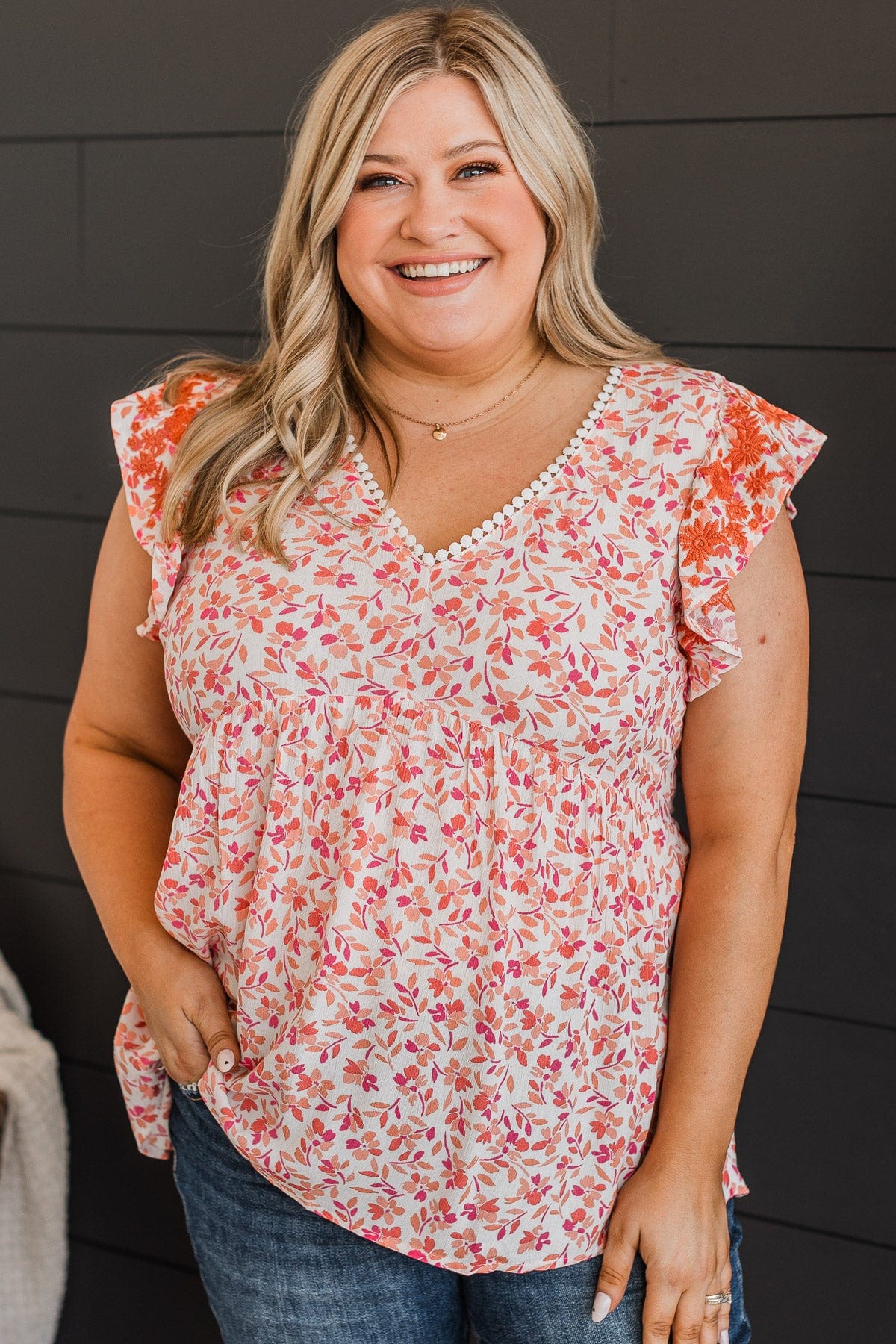 All Of My Love Babydoll Top- Ivory & Pink