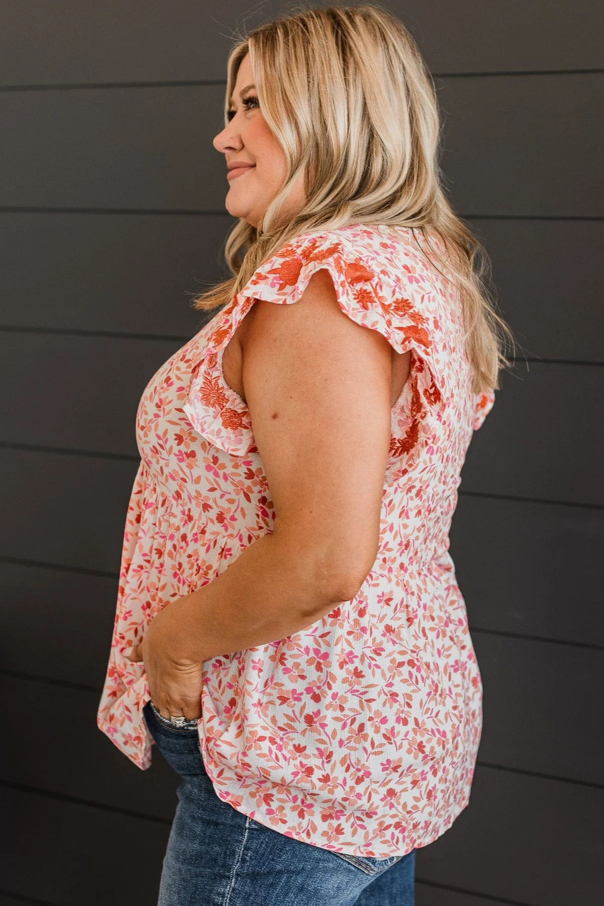 All Of My Love Babydoll Top- Ivory & Pink - Image 5