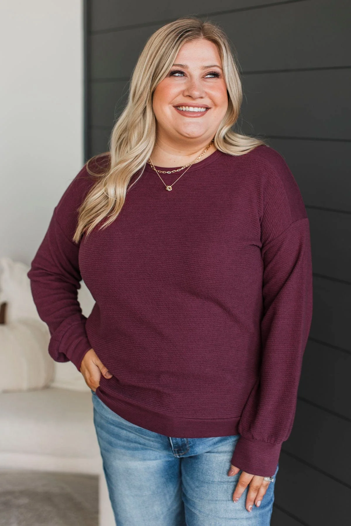 All Over Again Knit Top- Burgundy - Image 3