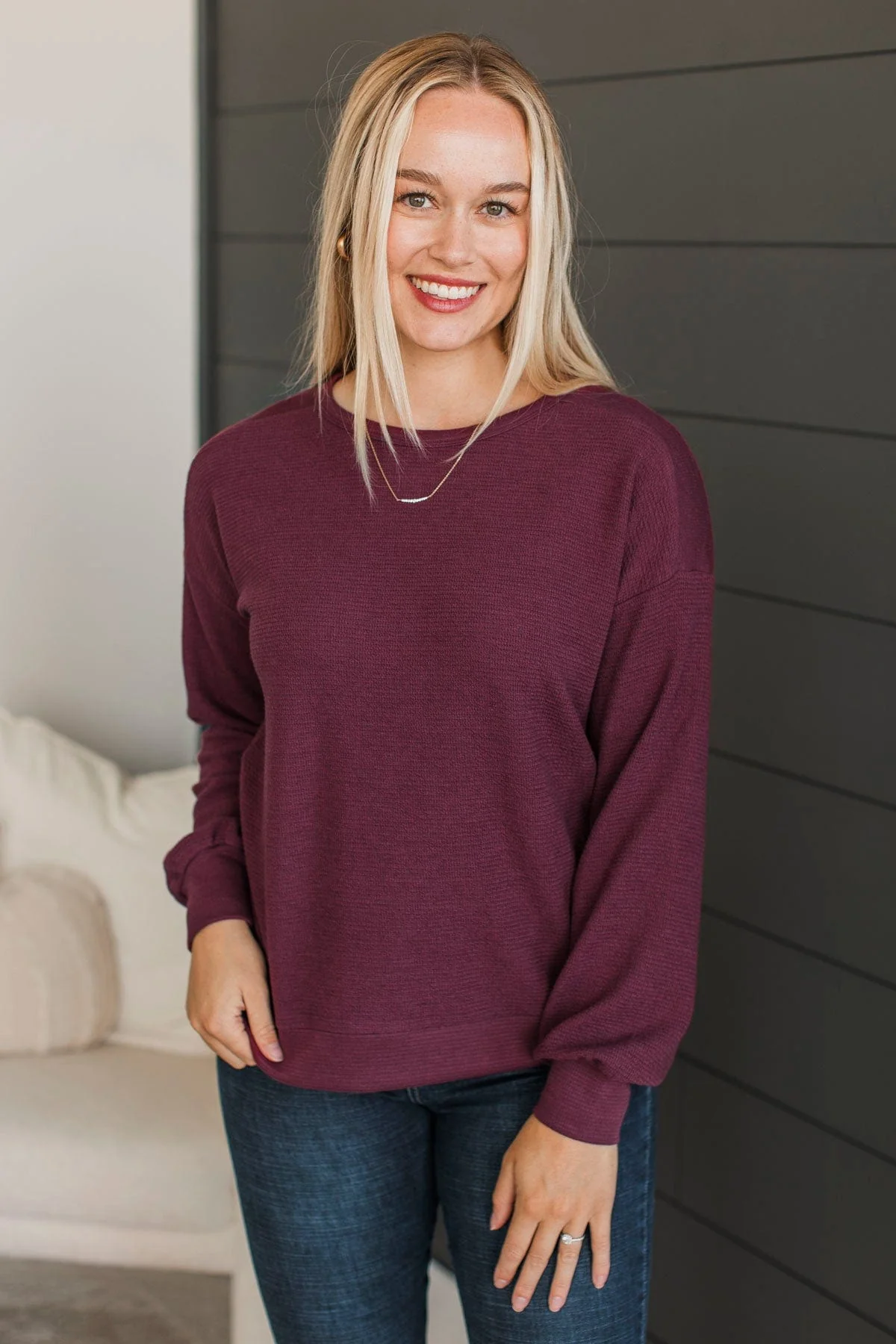 All Over Again Knit Top- Burgundy - Image 4