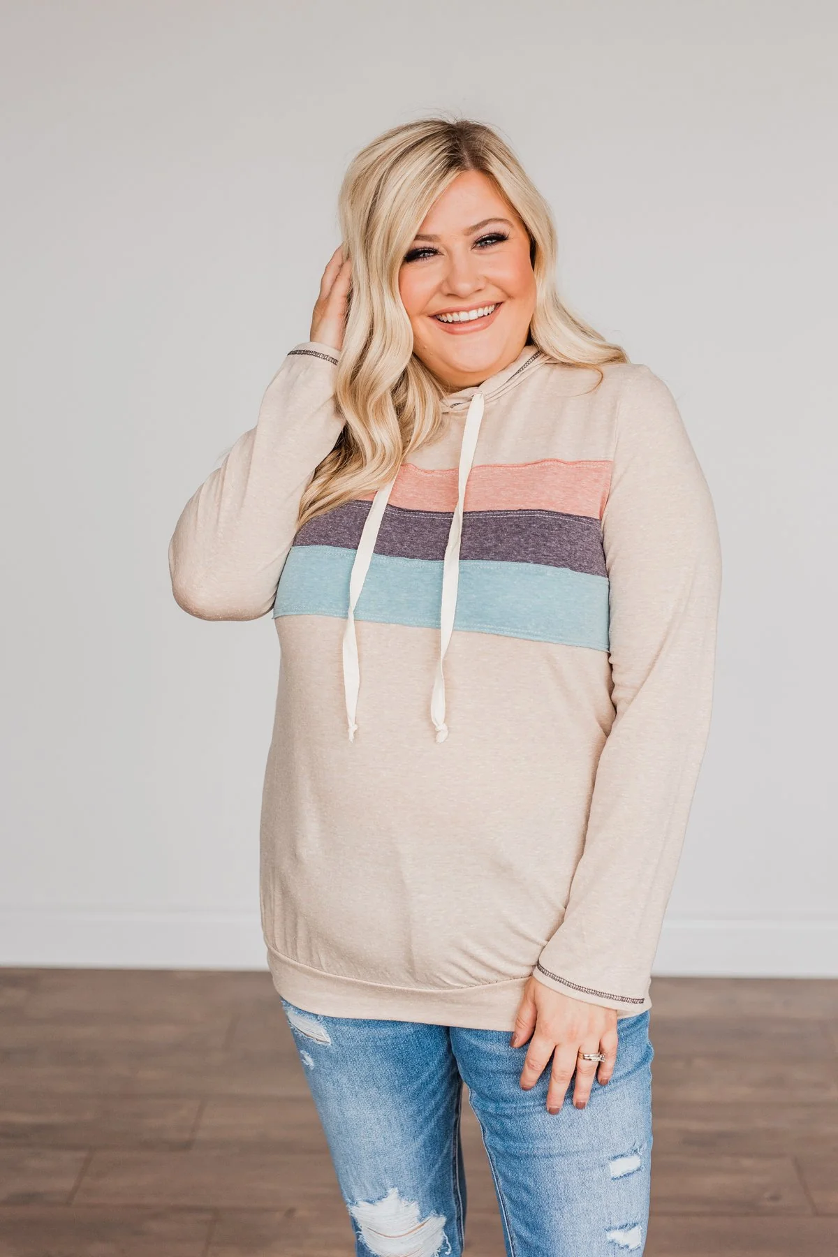 All Over This Striped Hooded Top- Taupe - Image 8