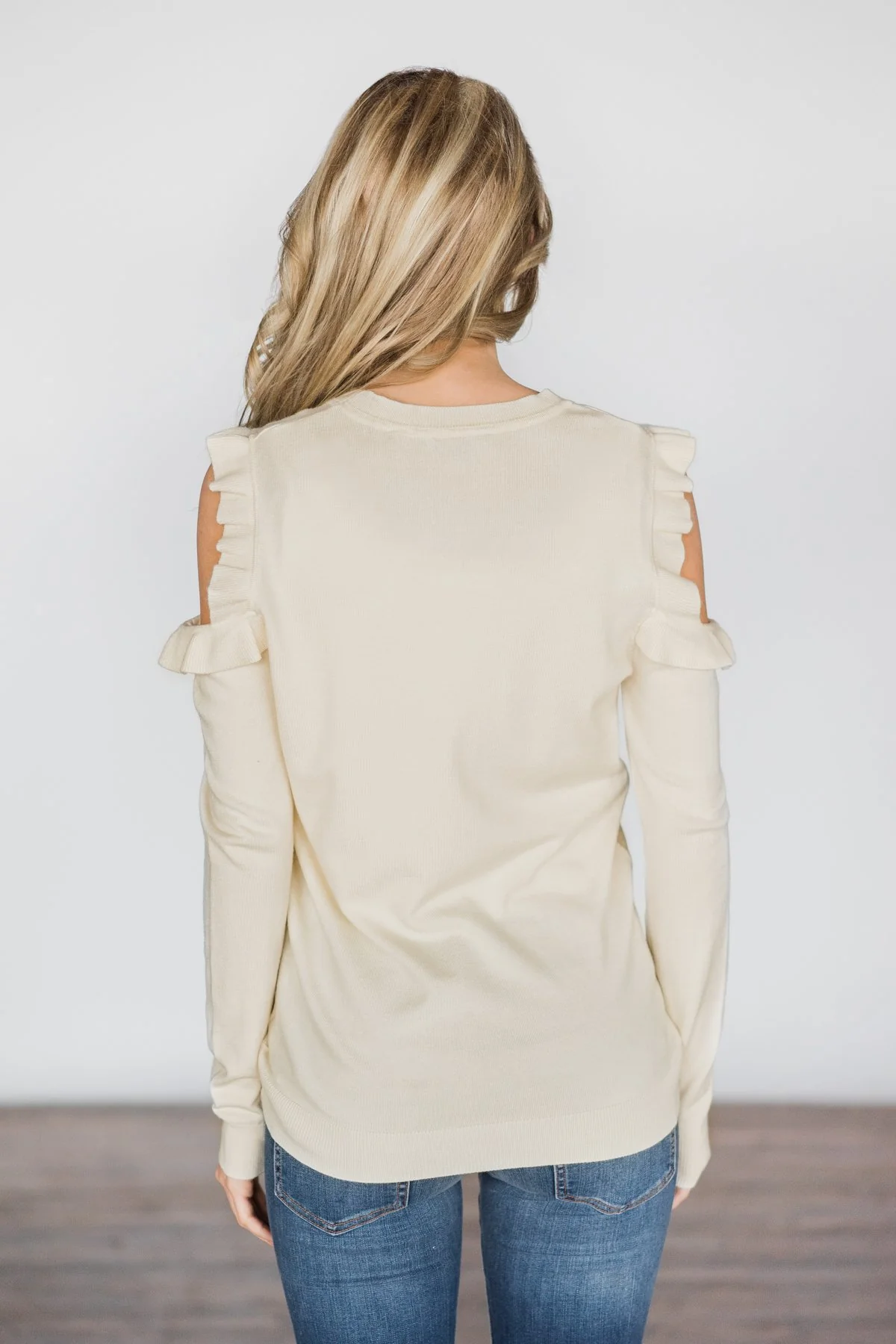 All Ruffled Up Cream Cold Shoulder Top - Image 8