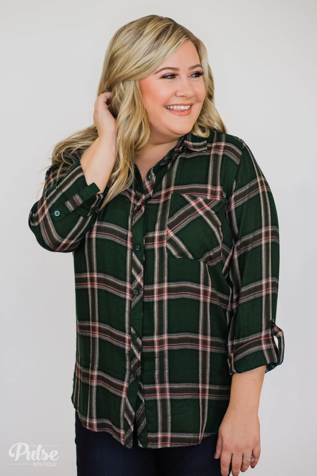 All Seasons Plaid Top- Hunter Green - Image 2