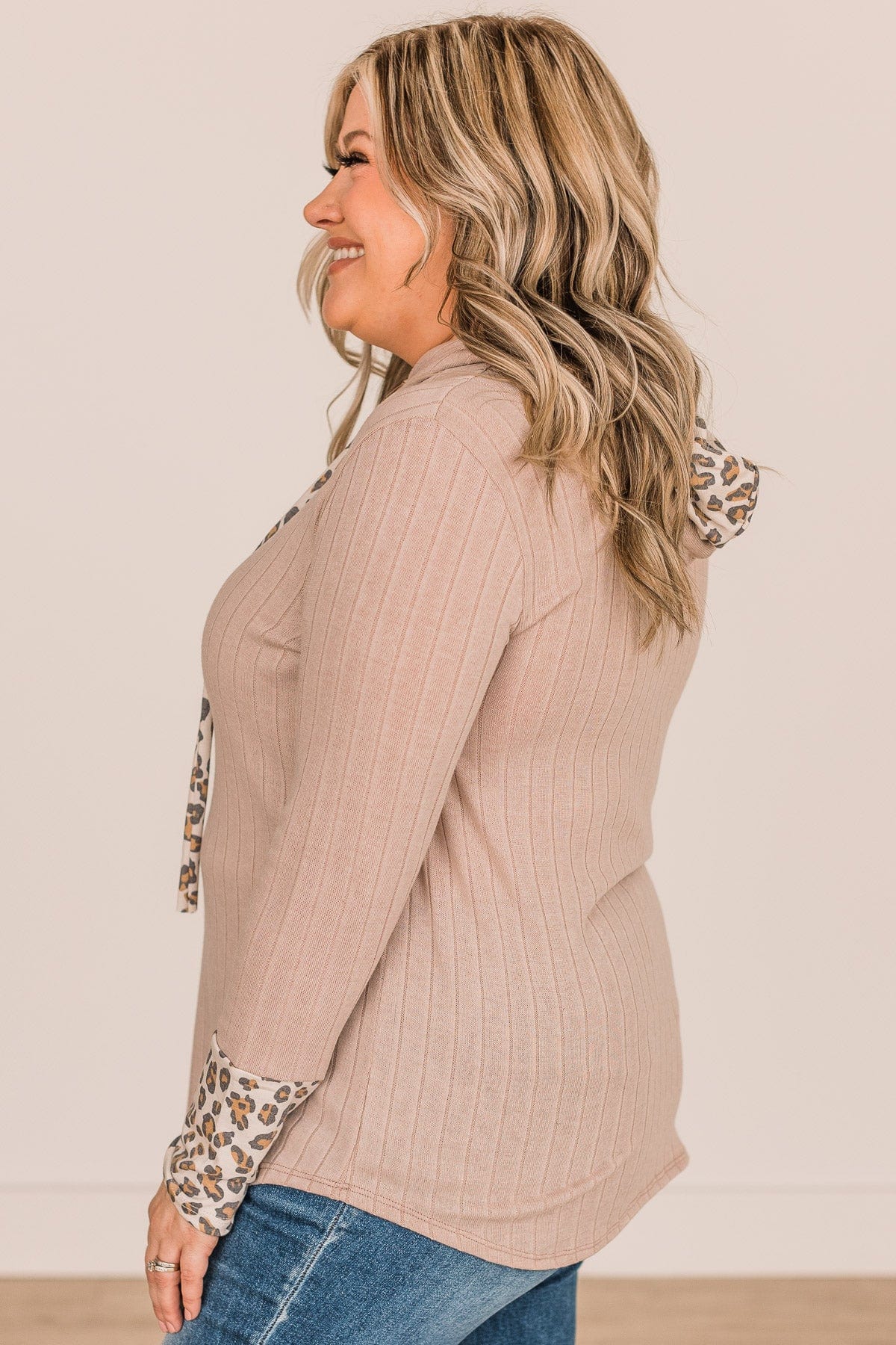 All Smiles Lightweight Knit Hoodie- Beige - Image 6