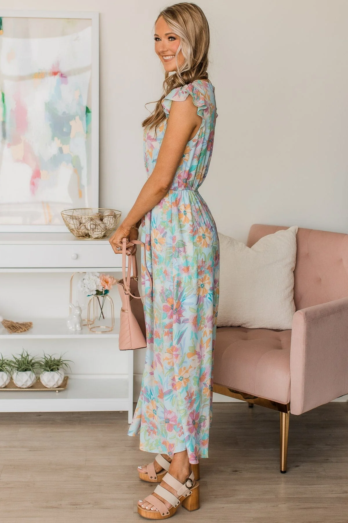 All That Matters Floral Maxi Dress- Light Blue - Image 6