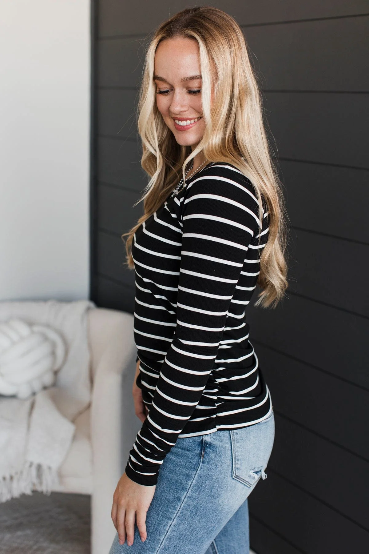 All That Really Matters Ruched Top- Black & Ivory - Image 6