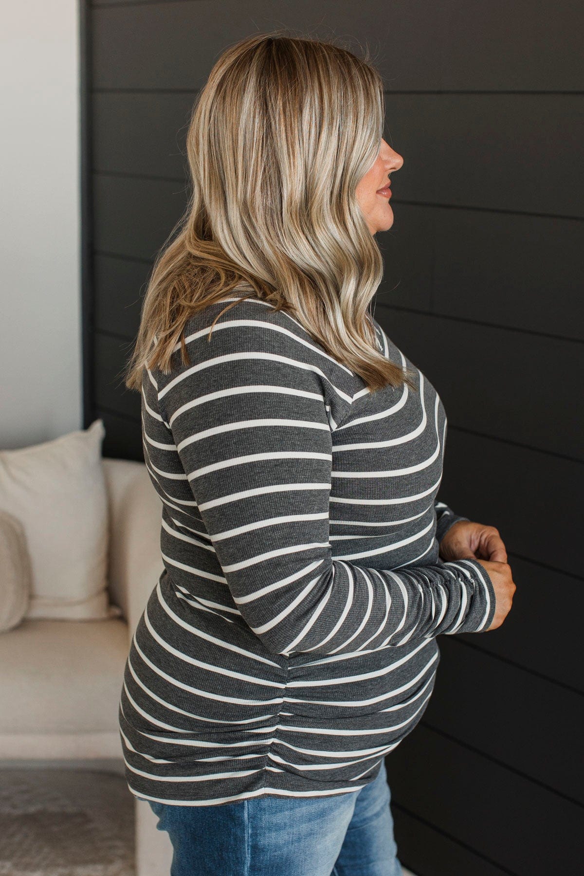 All That Really Matters Ruched Top- Charcoal & White - Image 6